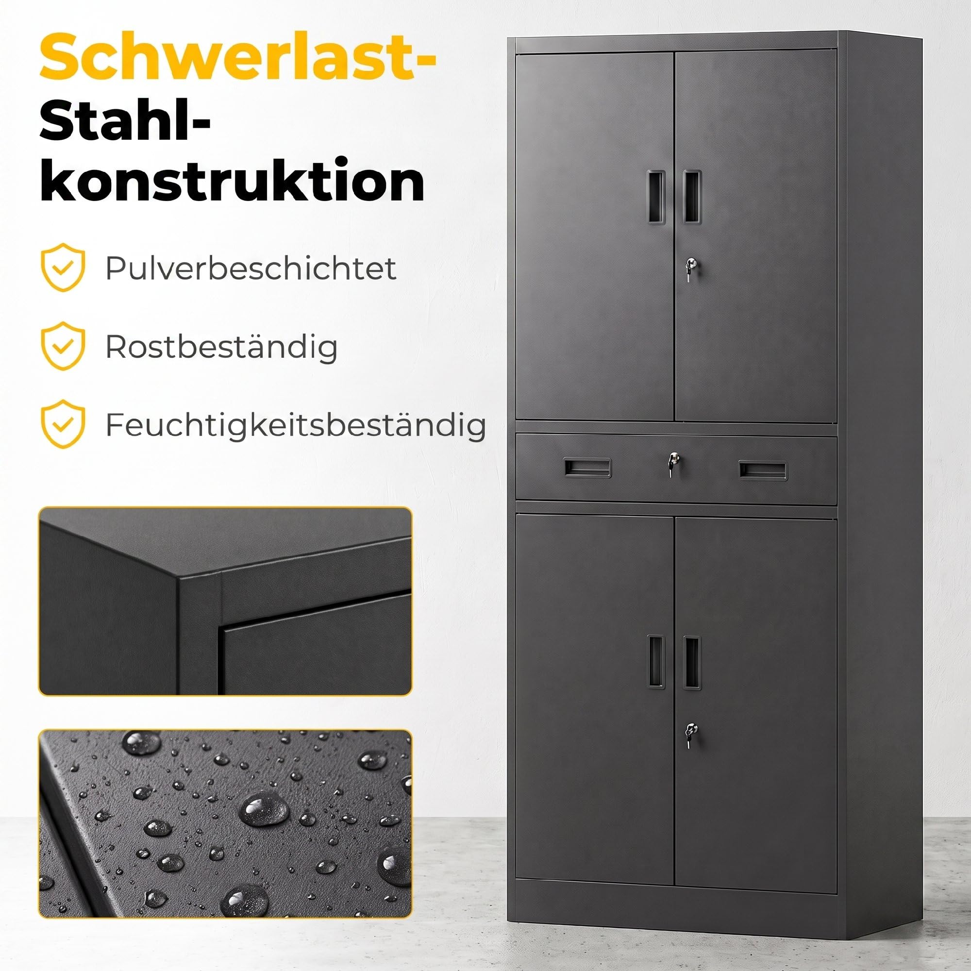 HOMCOM Armoire de Rangement métallique 180 cm avec Portes verrouillables, tiroir et étagères réglables, Noire