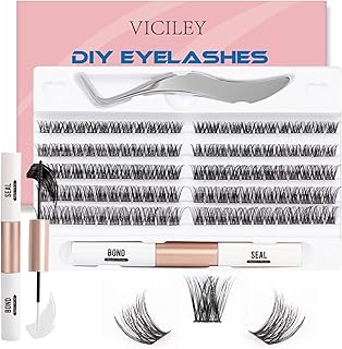 VICILEY Cluster Lashes 120 Individual Lashes Cluster With Lash Bond and Seal and Applicator Eyelash Extensions False Eyelashes Wispy Fluffy Lashes Reusable Lash Extension Kit Natural Lashes - V01