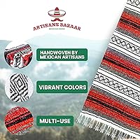 Vista 27 de Artisans Bazaar Poncho tradicional mexicano de Baja para hombres y mujeres, auténtico sarape de Gaban, manta de vaquero Pancho Jorongo rojo - rosa