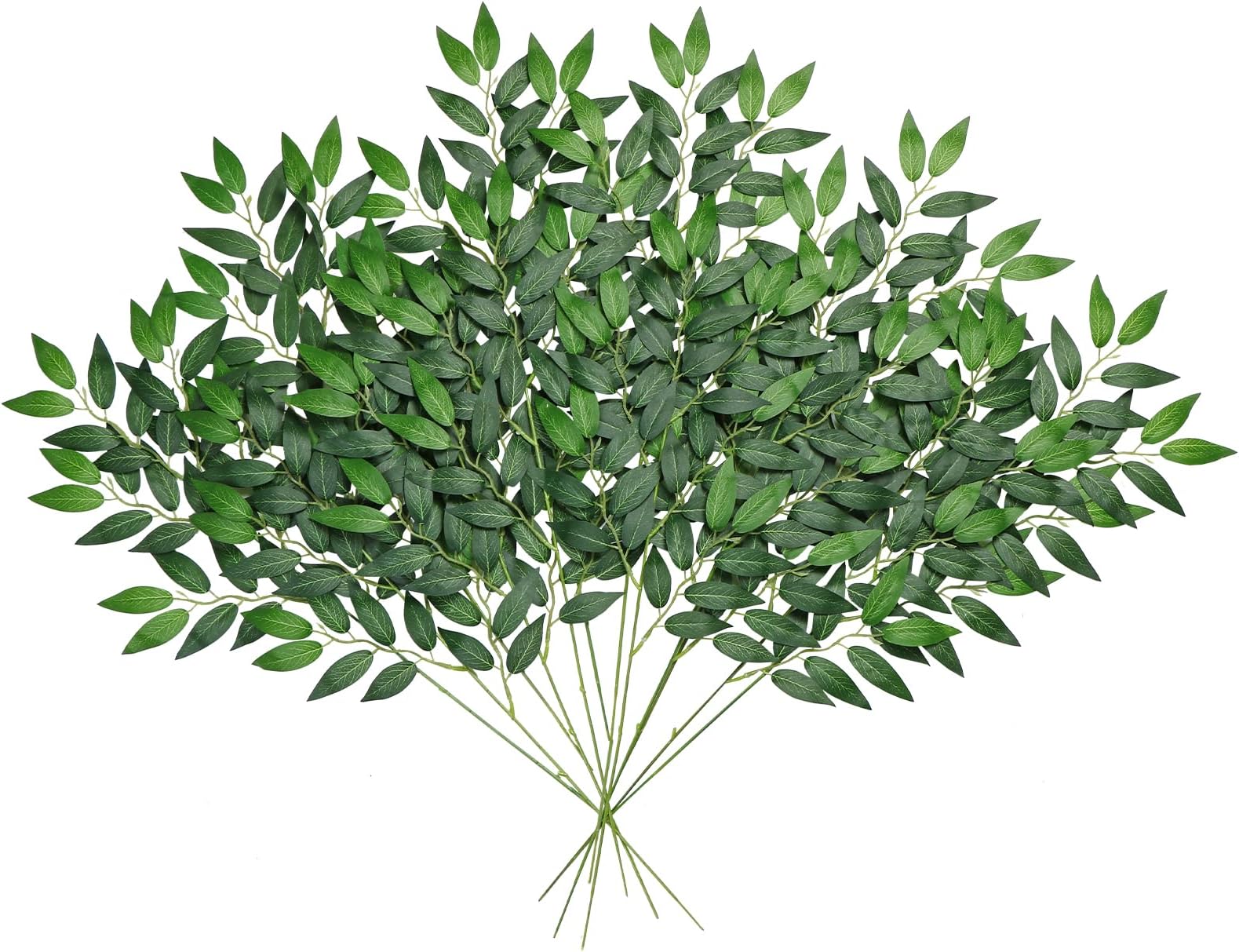DEMIUKO 12PCS Artificial Leaves Stems 25in Greenery Foliage Branches Spring Plants Italian Ruscus Silk Leaves Branches Willow Stems for Spring Wreath Crafting Flower Arrangment Home Wedding Decor