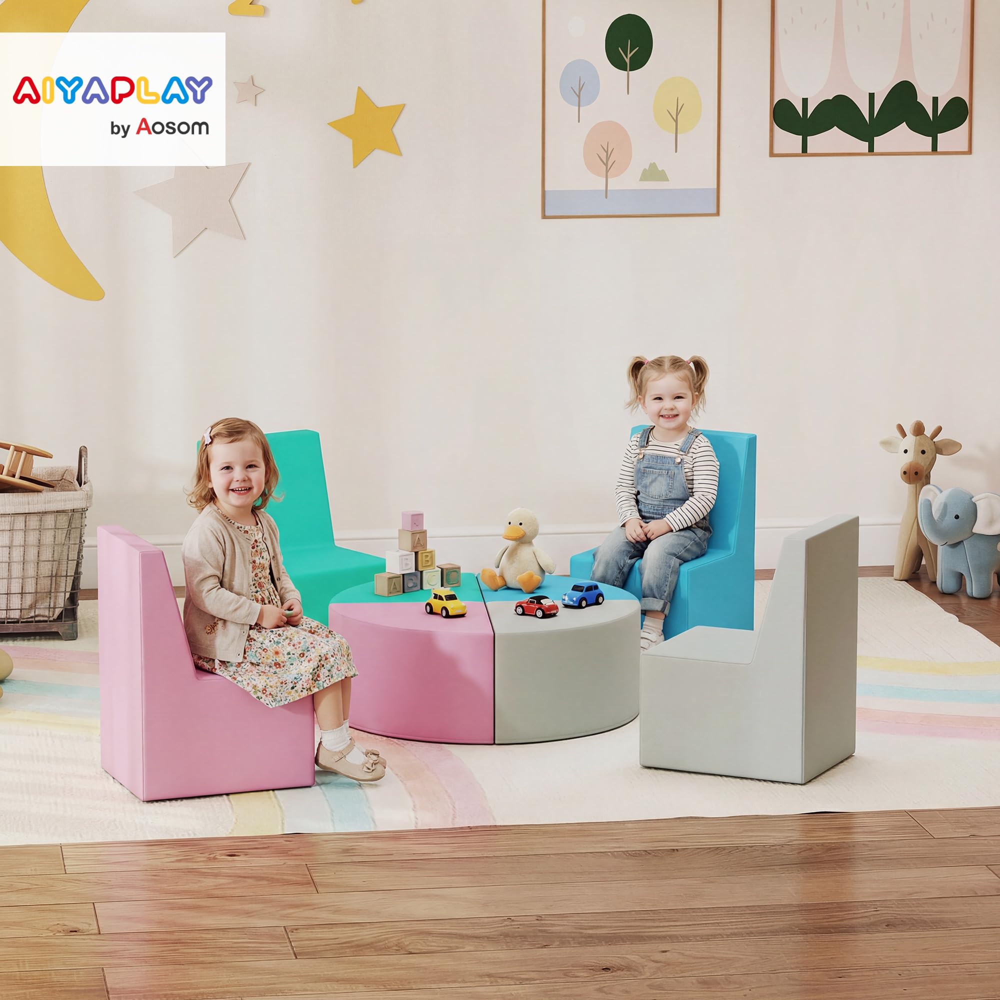 AIYAPLAY 8 TLG. Schaumstoff Bausteine für Baby & Kleinkinder Mehrfarbig | Kinder Softbausteine, mit Tisch- und Stuhldesign, Klettern Bauklötze, Weiche Schaumstoffbausteine aus PU, Riesenbausteine