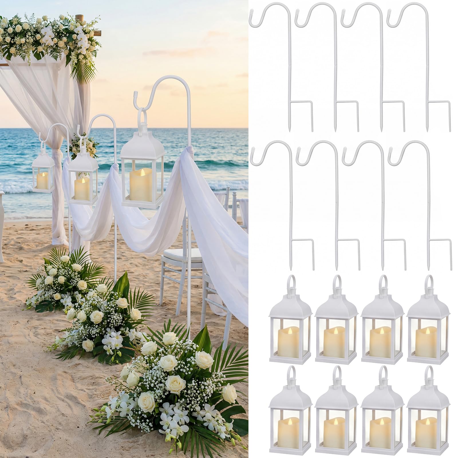 Lanternes blanches de mariage Novabright avec bougie LED et crochet 81cm