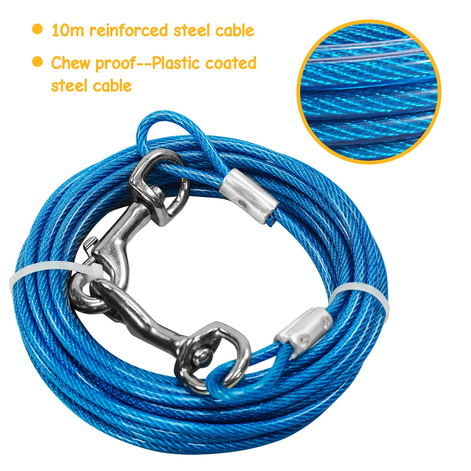 Petphabt Piquet pour chien et câble d'attache robuste avec piquet en spirale de 40,6 cm pour chiot et animal domestique Bleu sarcelle 10 m