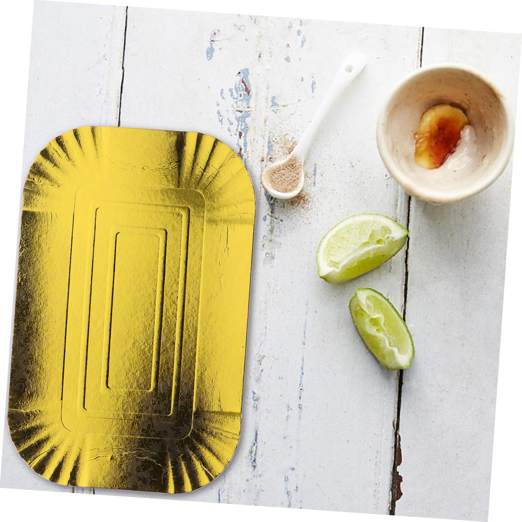10 Platos Desechables de Papel Aluminio Dorado Diseño Liso, Bandeja Desechable para Banquetes y Hoteles, Material Resistente y Elegante