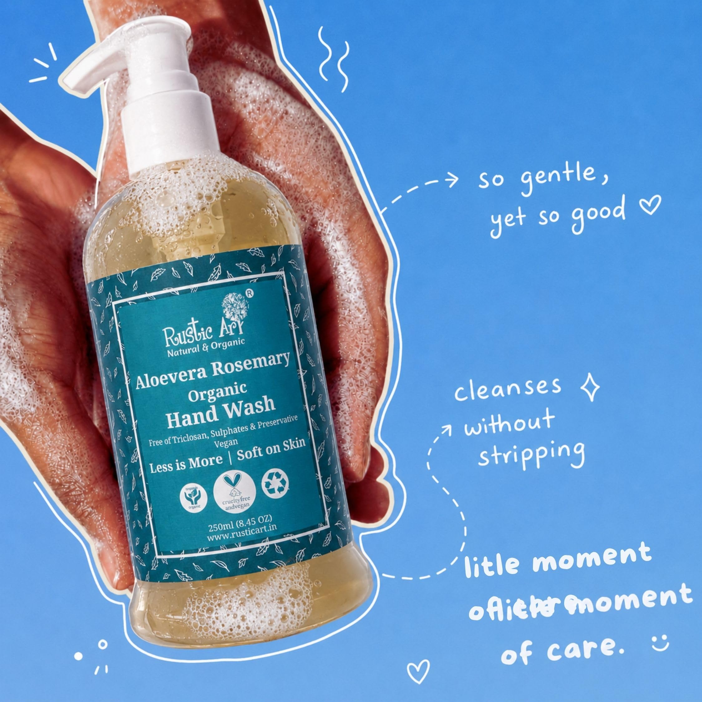 Rustic Art Organic Aloe Vera Rosemary Hand Wash | Natural, Vegan | Non-Drying, Hydrating | Sulphate & Paraben Free | 250ml 3