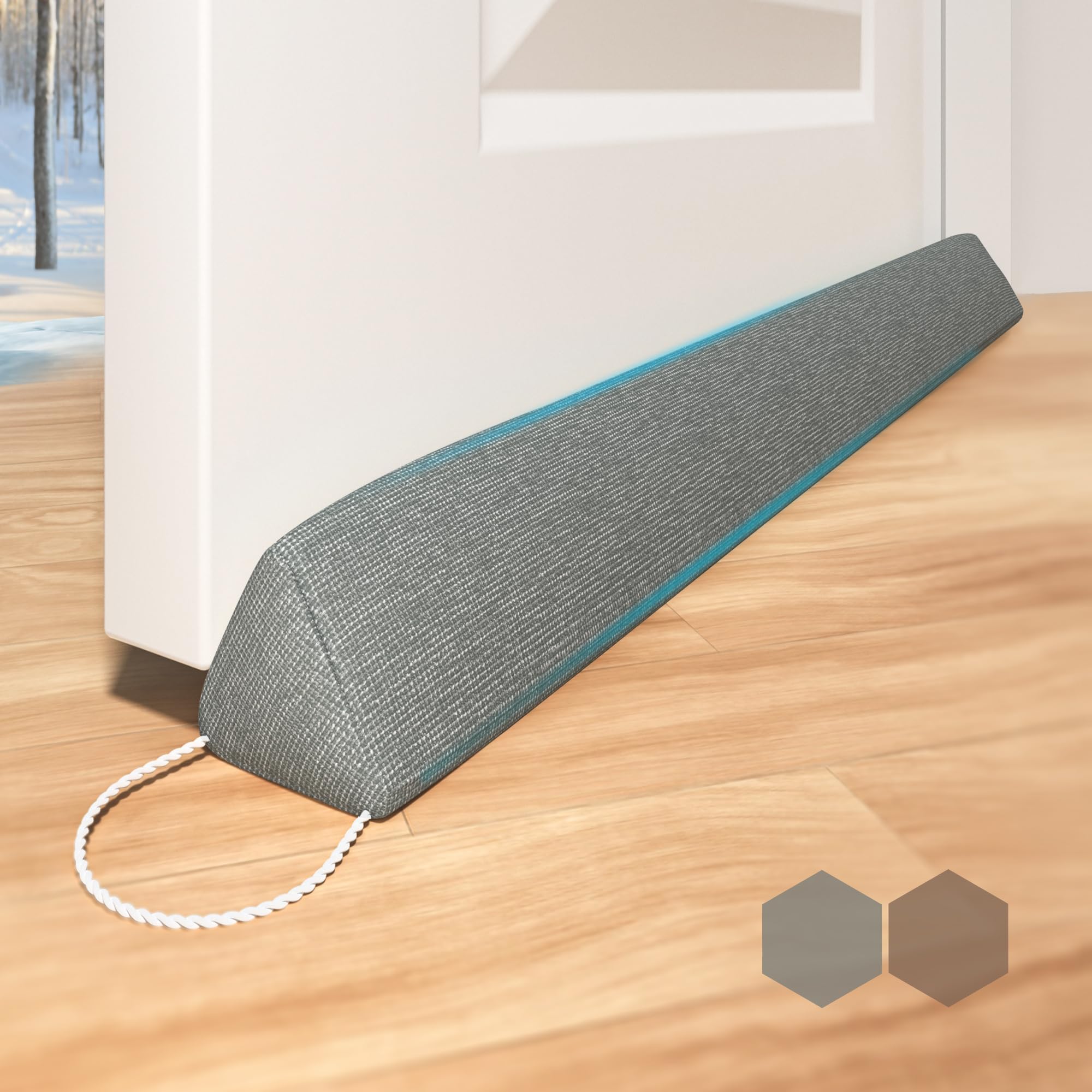 Heavy Under Door Draft Excluder, 35.4" Draft Stopper, Suitable For Doors & Windows, Increased Sound Insulation & Windproof, With Pull Ring For Easy Storage, Gray