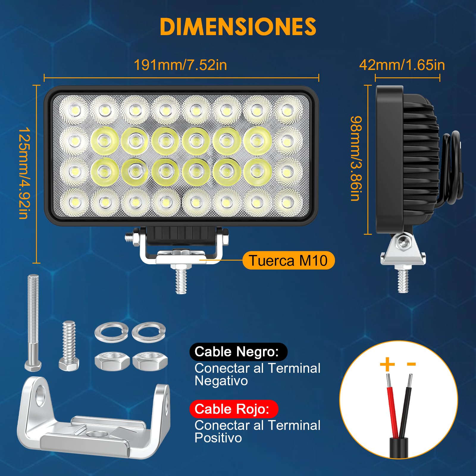 AnTom Faro de Trabajo 7 pulgadas LED con función 96W, Focos LED Auto 12-60V, Faro de Trabajo 6500K, Reflector IP68 Impermeable, Interruptor Off-Road para Moto, Auto, ATV, SUV, Tractor, Camión