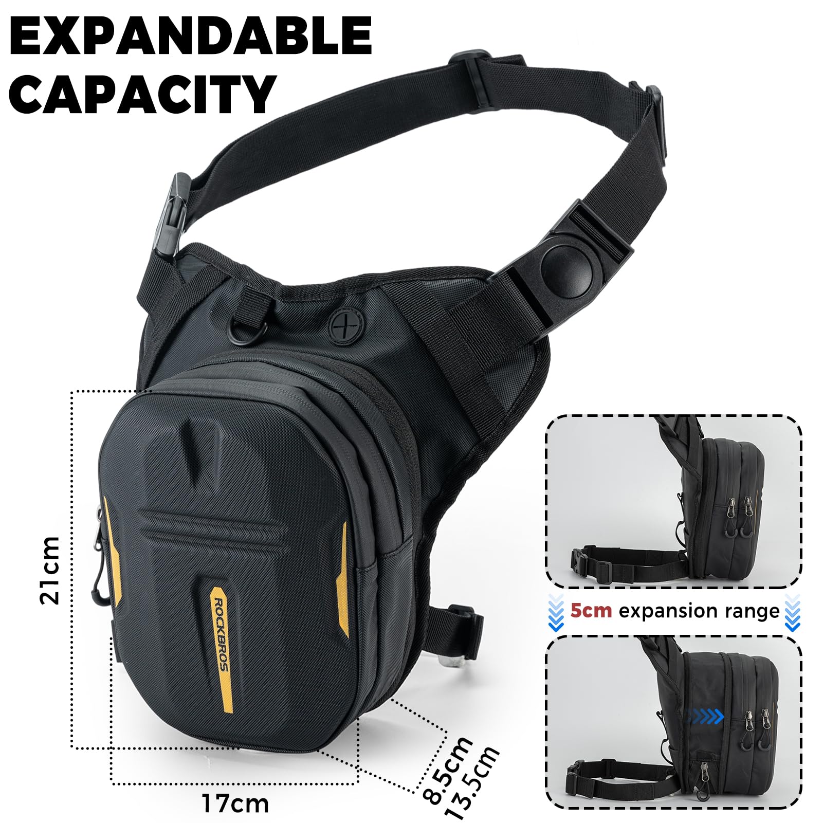 ROCKBROS Borsa Serbatoio per Moto, Marsupio da Gamba per Moto, Fissaggio Magnetico, con Cinghie Regolabili e Rimovibili, Guscio Rigido, Spazio di Stivaggio Espandibile per Motocicletta