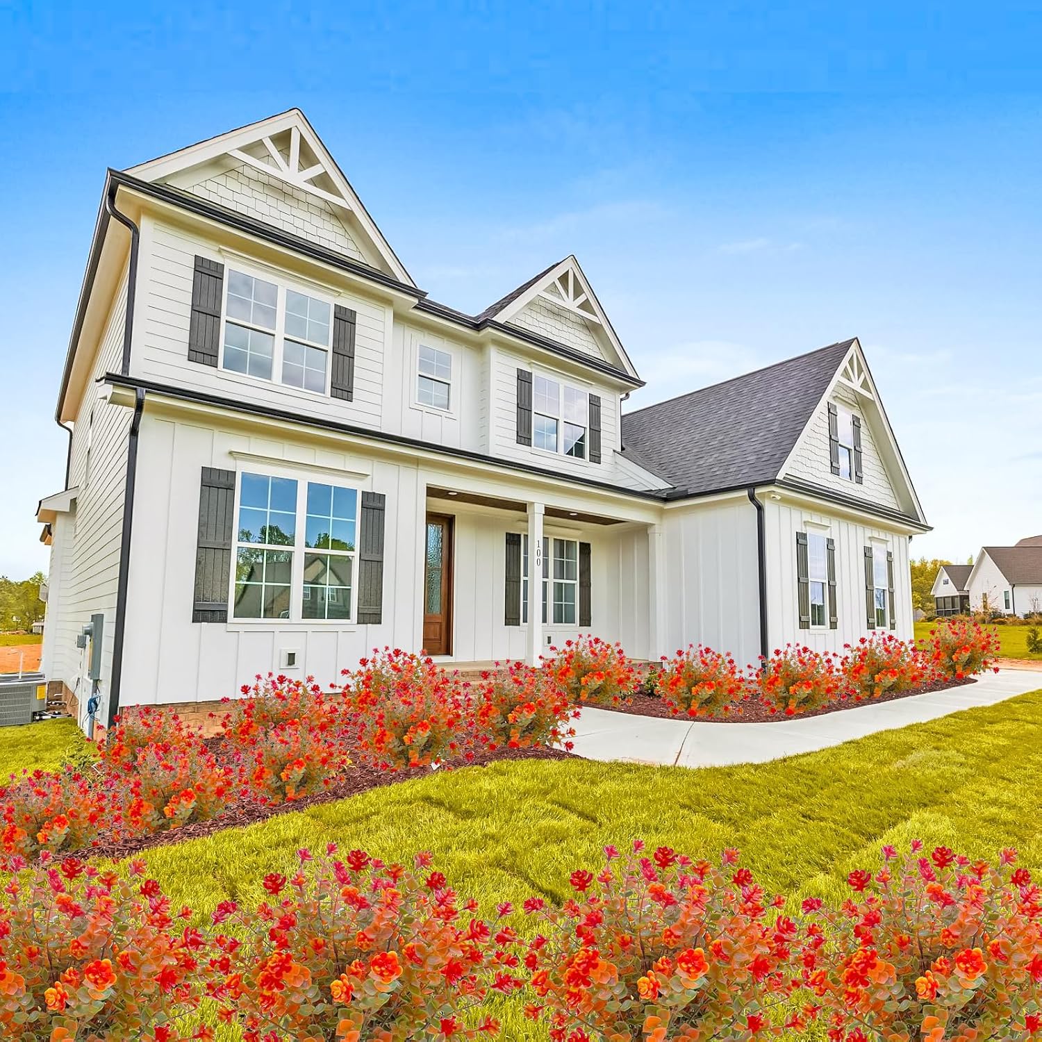 Artificial Fall Flowers for Outdoors,8 Bundles UV Resistant Fake Flower No Fade Outdoor Faux Plastic Plants Perfect for Your Outdoor Garden Home Patio Decor(Orange Green) - Image 8