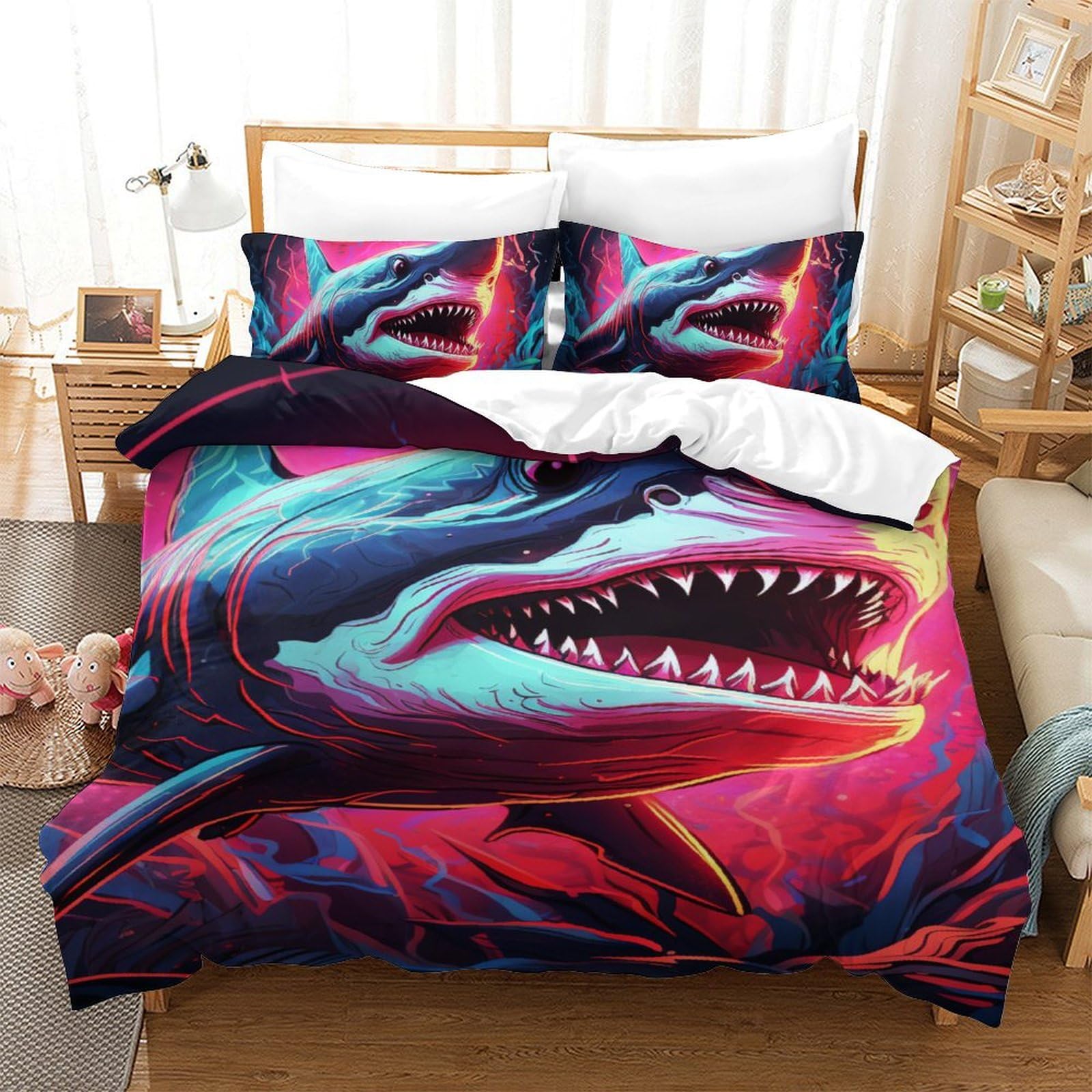 Housse de couette requin 140x200 cm en microfibre avec taie