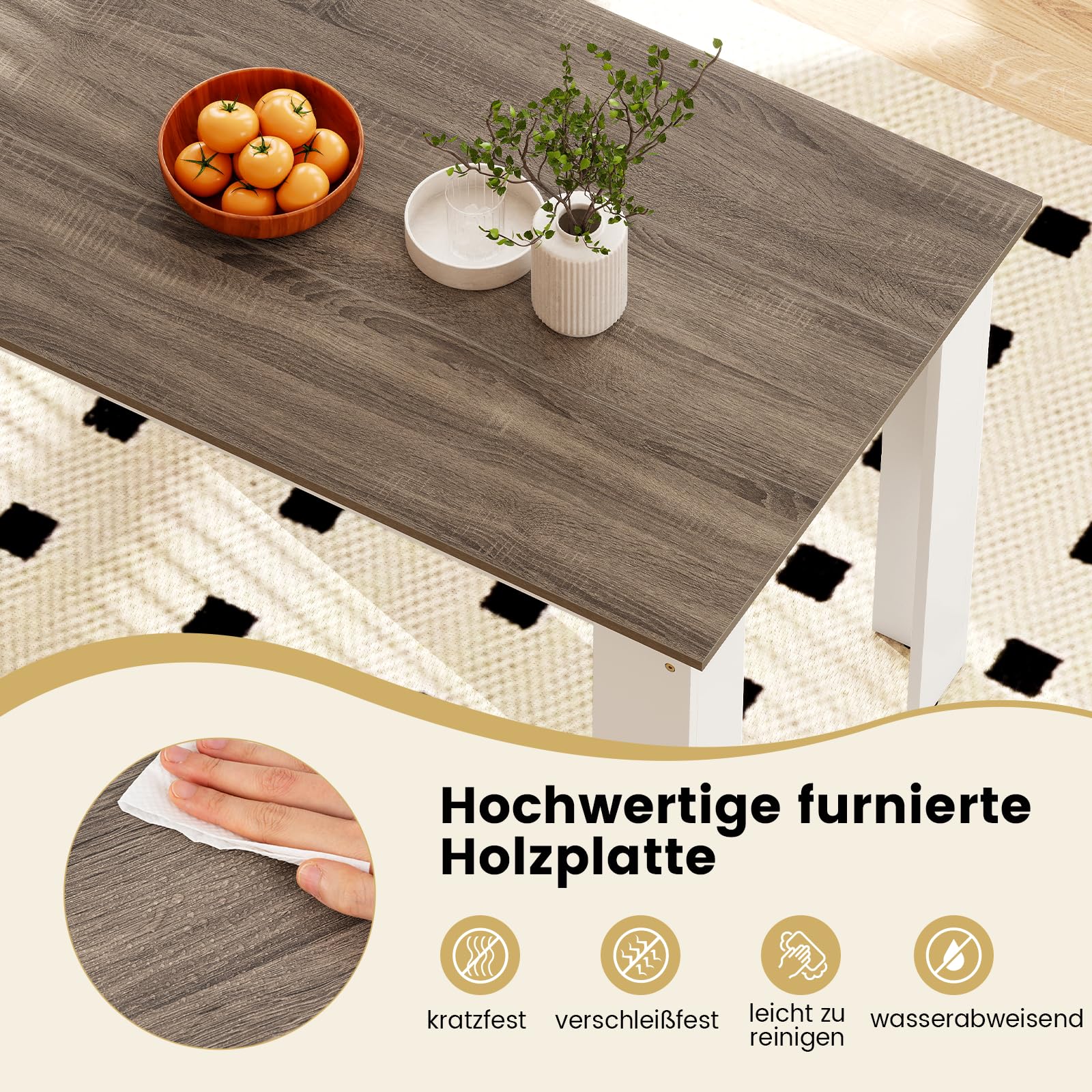 COSTWAY Stół do jadalni dla 4-6 osób, stół do jadalni 120 x 70 cm, drewniany stół kuchenny, prostokątny, stół do jadalni, salonu i gabinetu