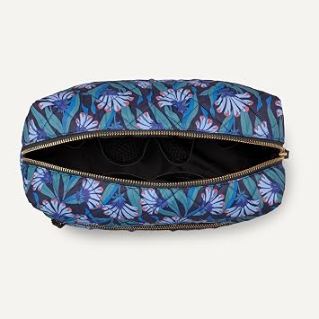 Amazon Essentials Women's Quilted Travel Makeup Bag with Mesh Compartments, Blue Floral, One Size