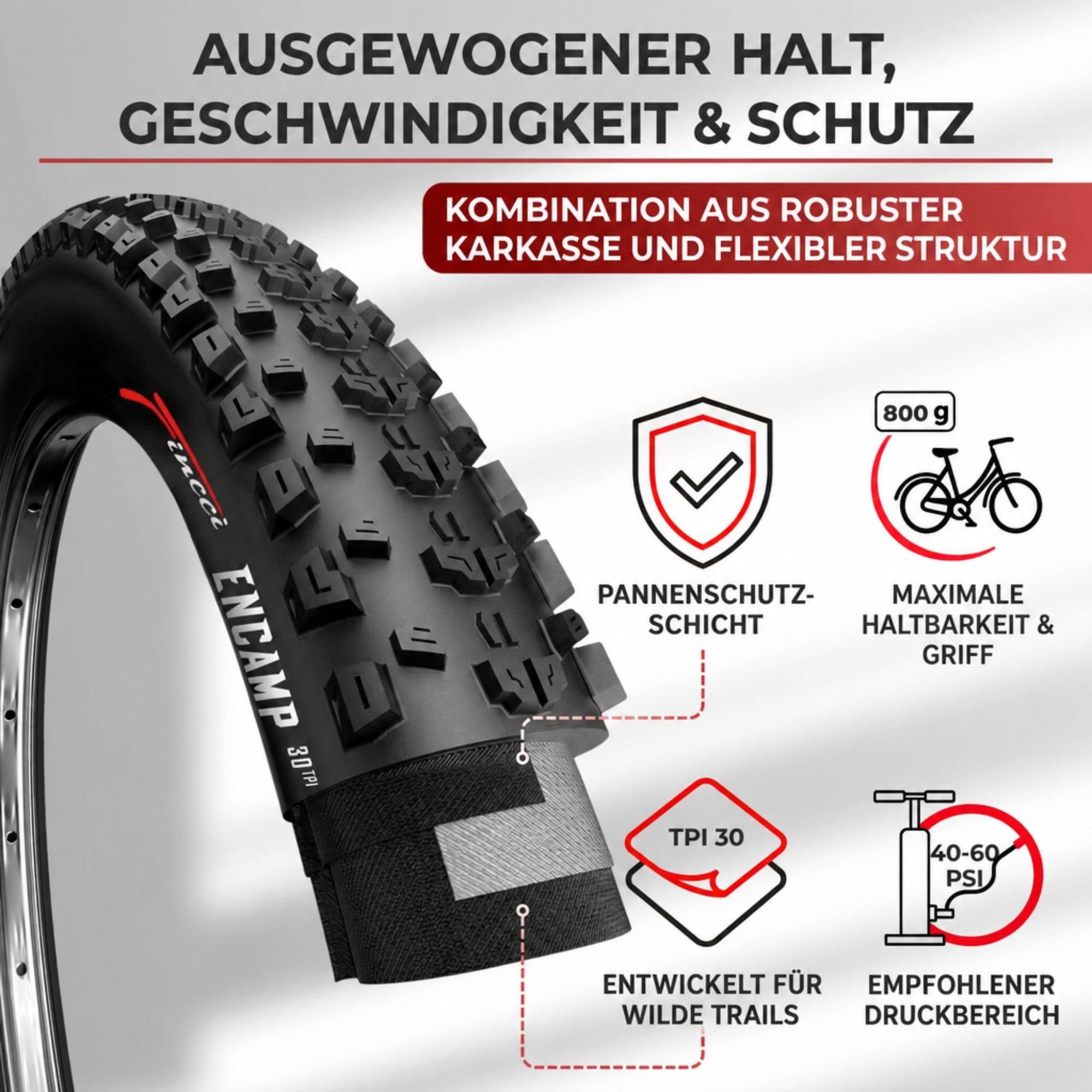 Fincci Fahrradreifen 26x2.25 – Paar MTB 26 Zoll FaltReifen 57-559 (27 TPI) mit 2X 26-Zoll Schrader-Schläuchen, geeignet für Jugendliche & Erwachsene, Mountainbike/Hybrid, Schlamm & Offroad – 2er Pack