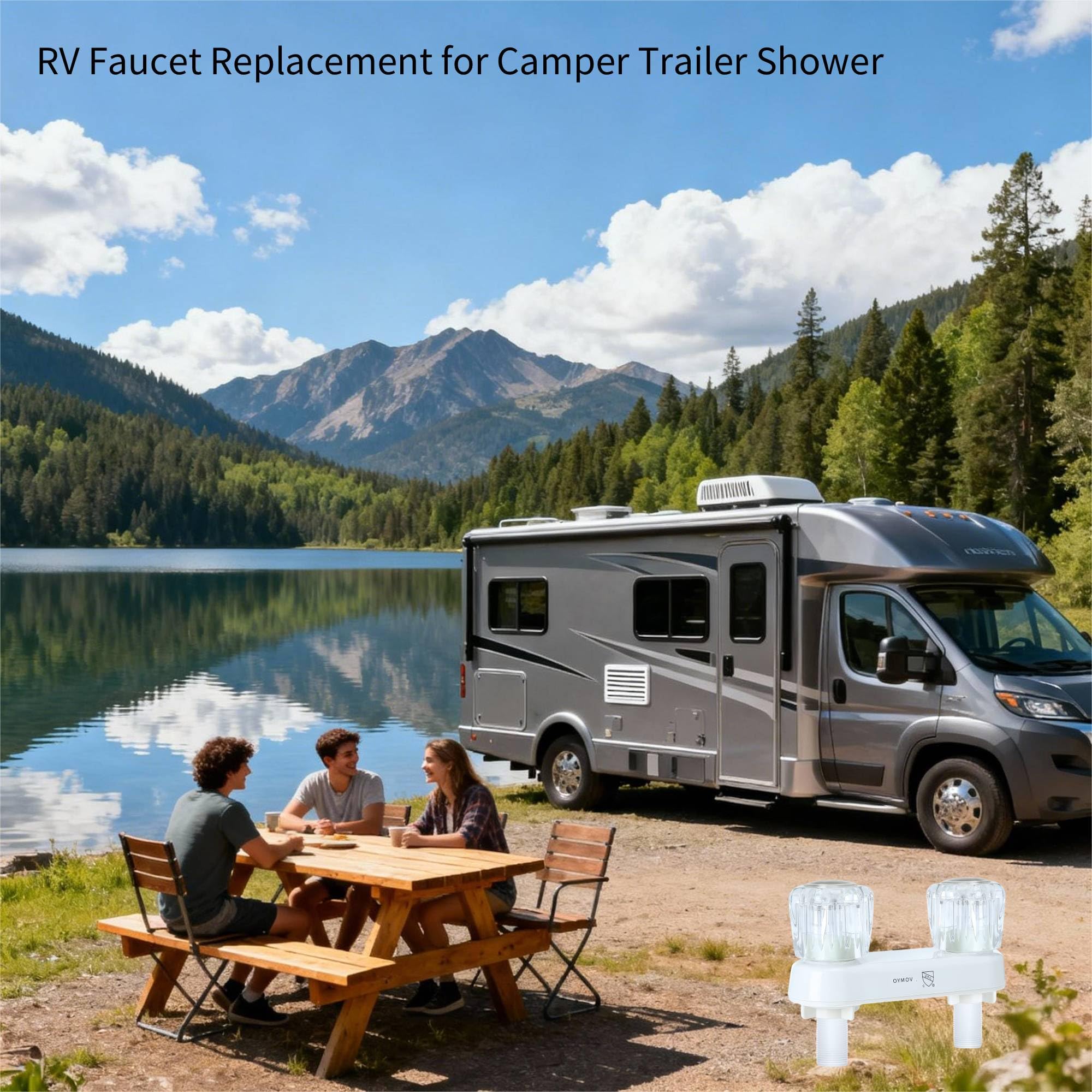 Robinet de Douche pour Camping-Car, Valve de Rechange avec 2 poignées à Bouton pour Douche intérieure et extérieure