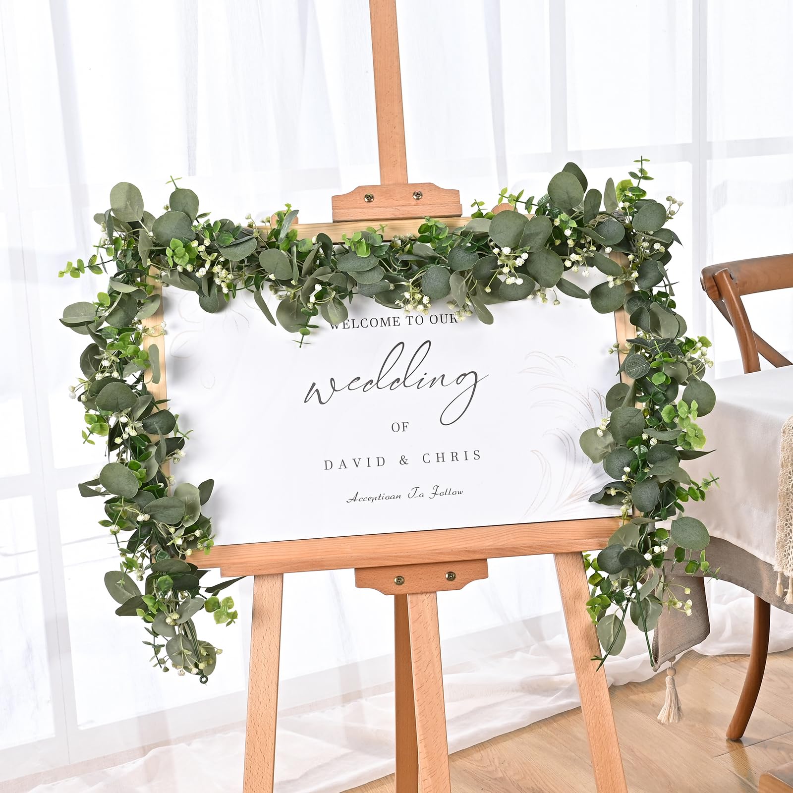 Dolicer Lot de 6 guirlandes d'eucalyptus artificielles de 1,8 m avec graines blanches, fausses guirlandes de verdure à suspendre pour toile de fond de mariage, arche, table, mur, fête, décoration