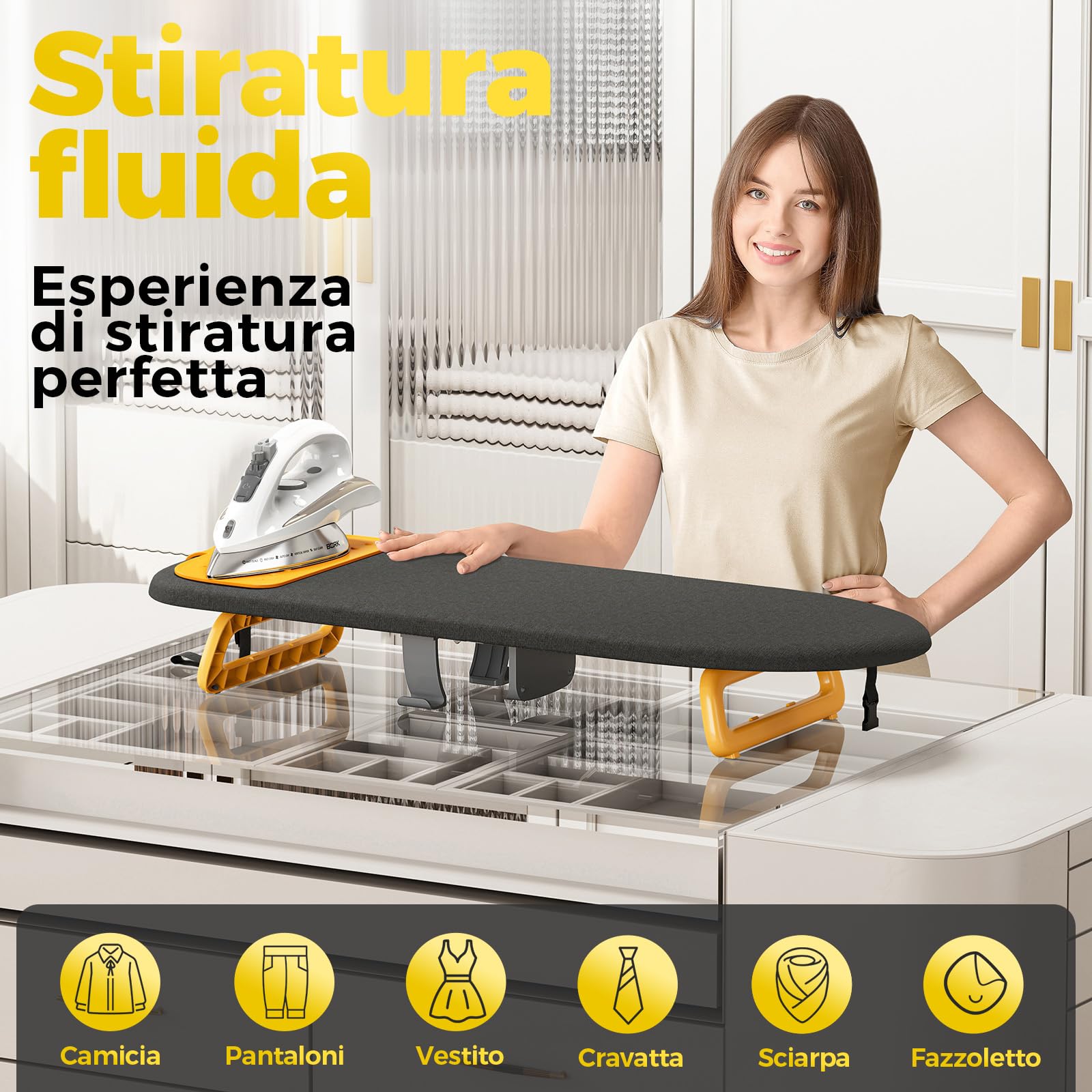 KINGRACK Asse da stiro, con poggiaferro, pieghevole, Nero | Pieghevole e compatta, facile da riporre, ideale per viaggi e dormitori