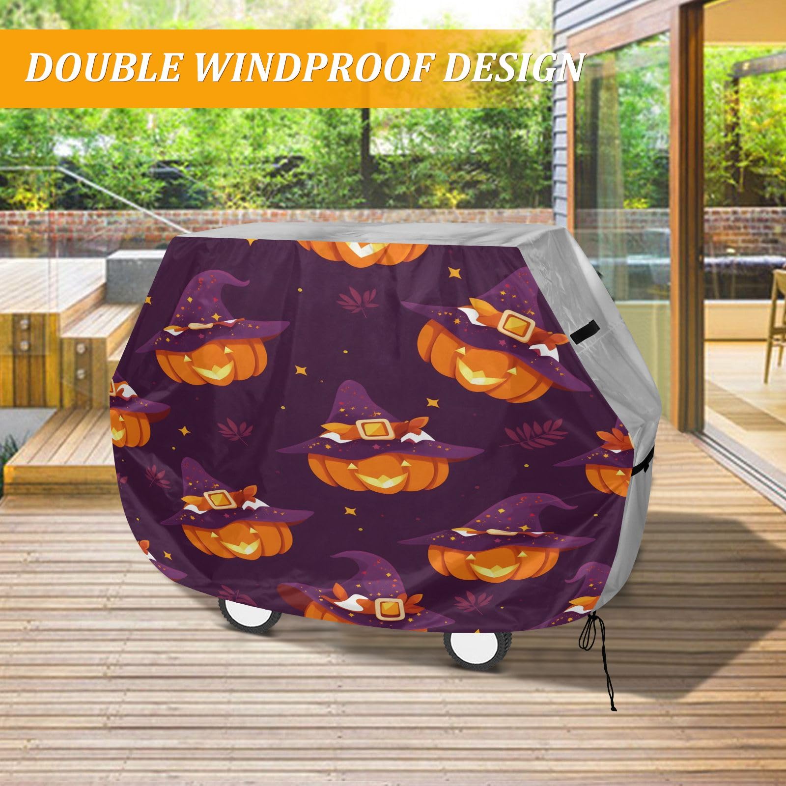 Copertura per barbecue impermeabile di alta qualità, resistente allo sbiadimento, resistente, adatta per griglie fino a 25 cm di larghezza, con cappello magico e zucca