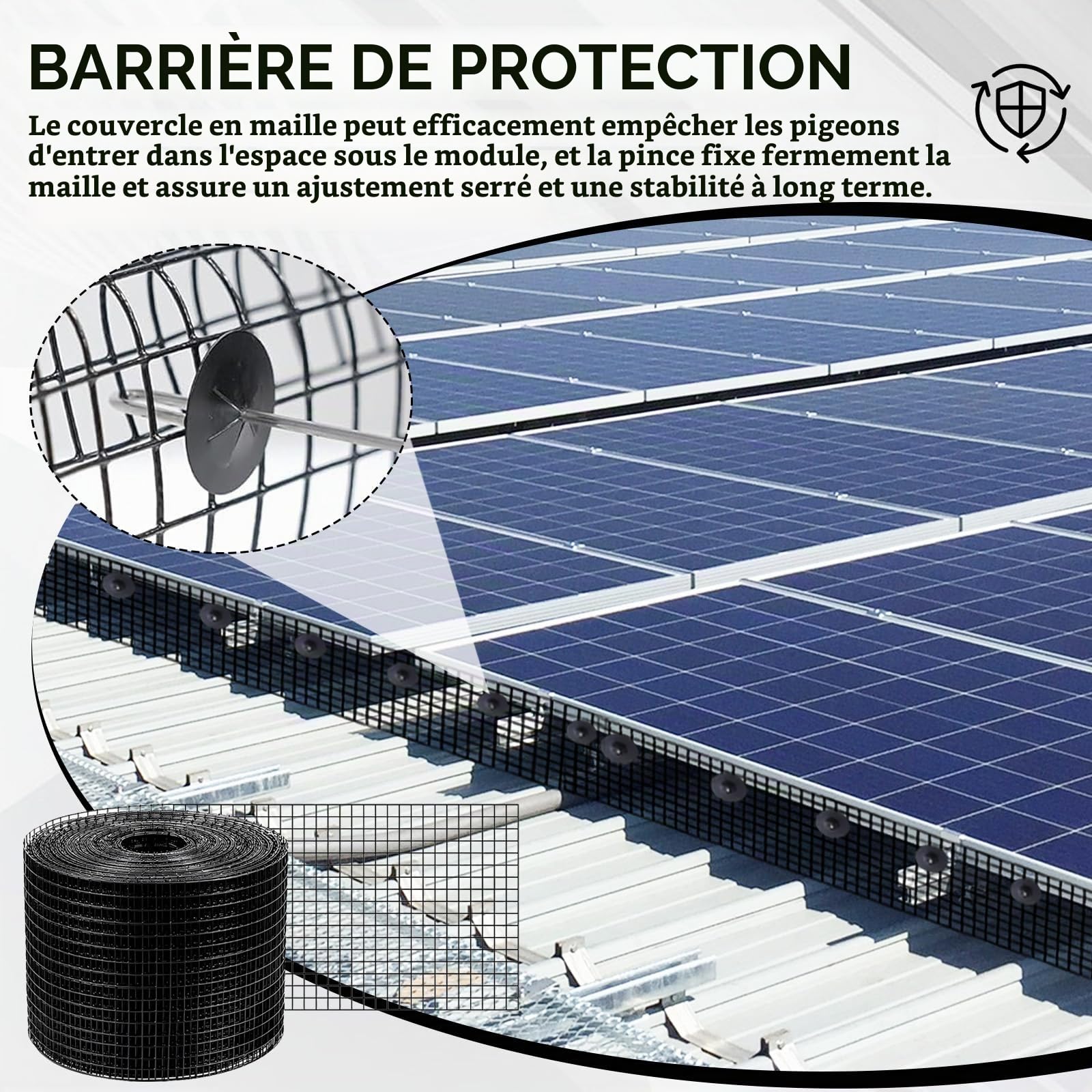 Filet Anti-pigeons pour Panneaux Solaires 20 cm x 30 m, PVC Galvanisé à mailles, anti-pigeons et anti-oiseaux, Protection des Panneaux Solaires, pour Protection des Toits Contre Oiseaux et Animaux