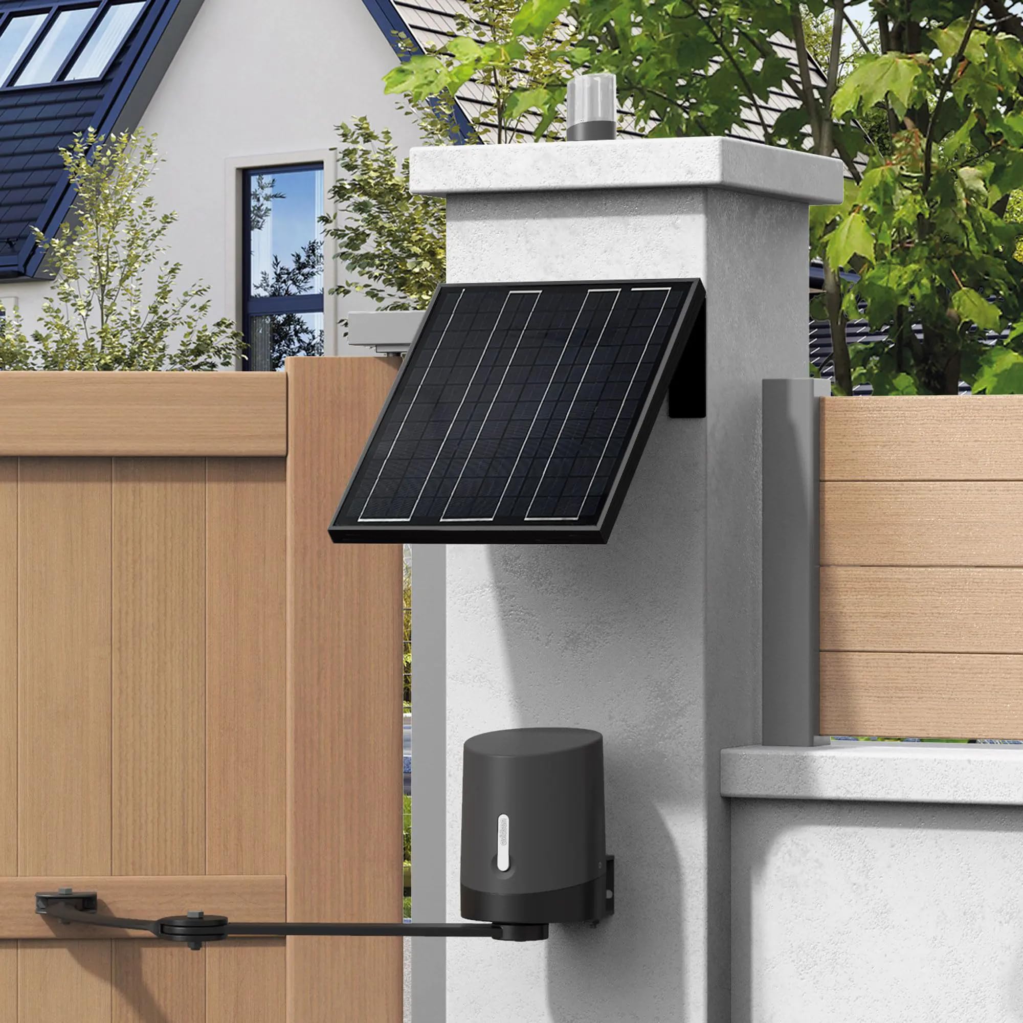 Kit Solar Avidsen para Motor de Puerta con Batería de Litio Integrada | Panel monocristalino de 20 W, batería de litio 24 V/6 Ah, IP44, 10 ciclos diarios, cable de 2 m y soporte de 45°.