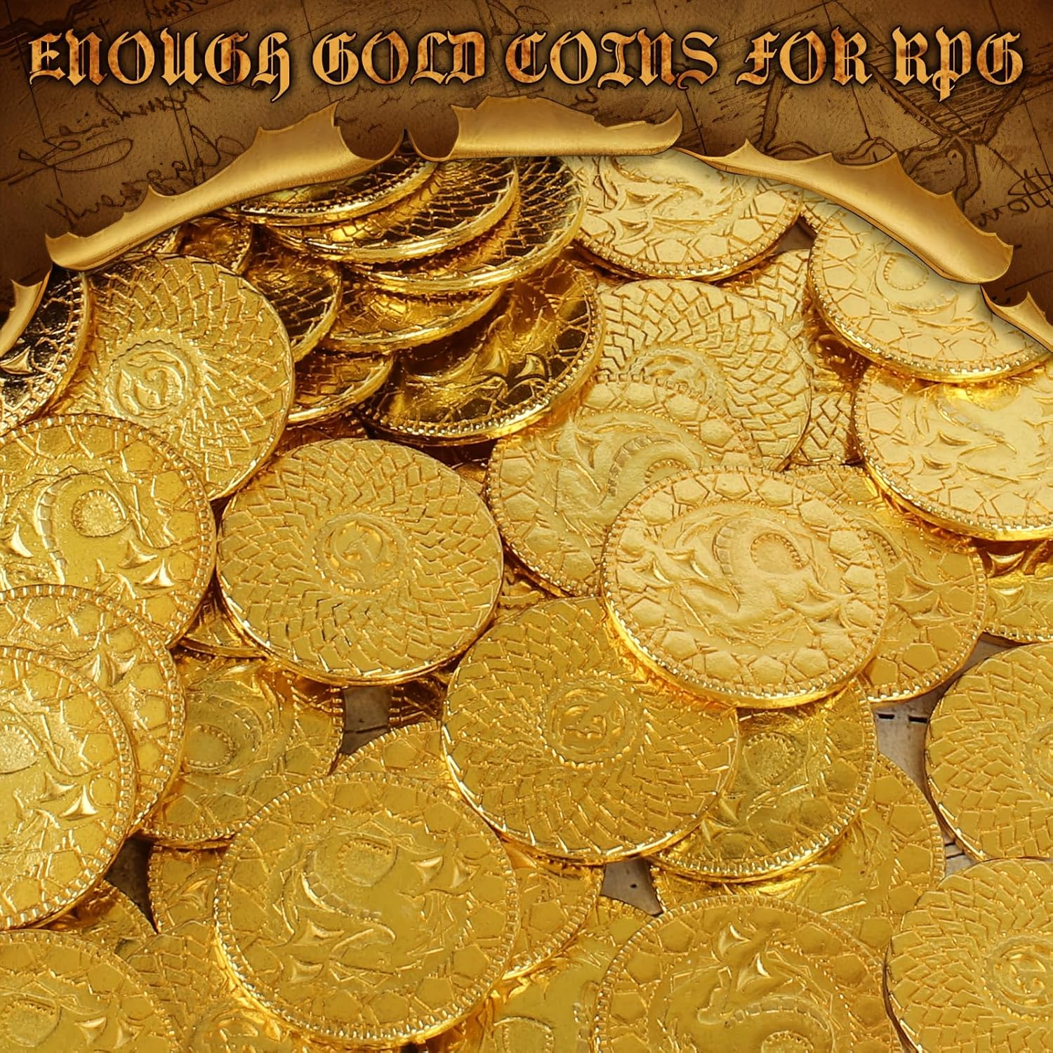 Byhoo 50 PCS DND Fantasy Metal Gold Coins & PU Leather Pouch for Dungeons & Dragons Novelty Tabletop RPG Board Games Tokens Treasure Coins for Party Tabletop Games Accessories Addons Medieval Game