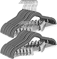 Vista 16 de HOUSE DAY Perchas de terciopelo para faldas, paquete de 36 perchas de terciopelo gris con clips ajustables, colgador de fieltro delgado que ahorra