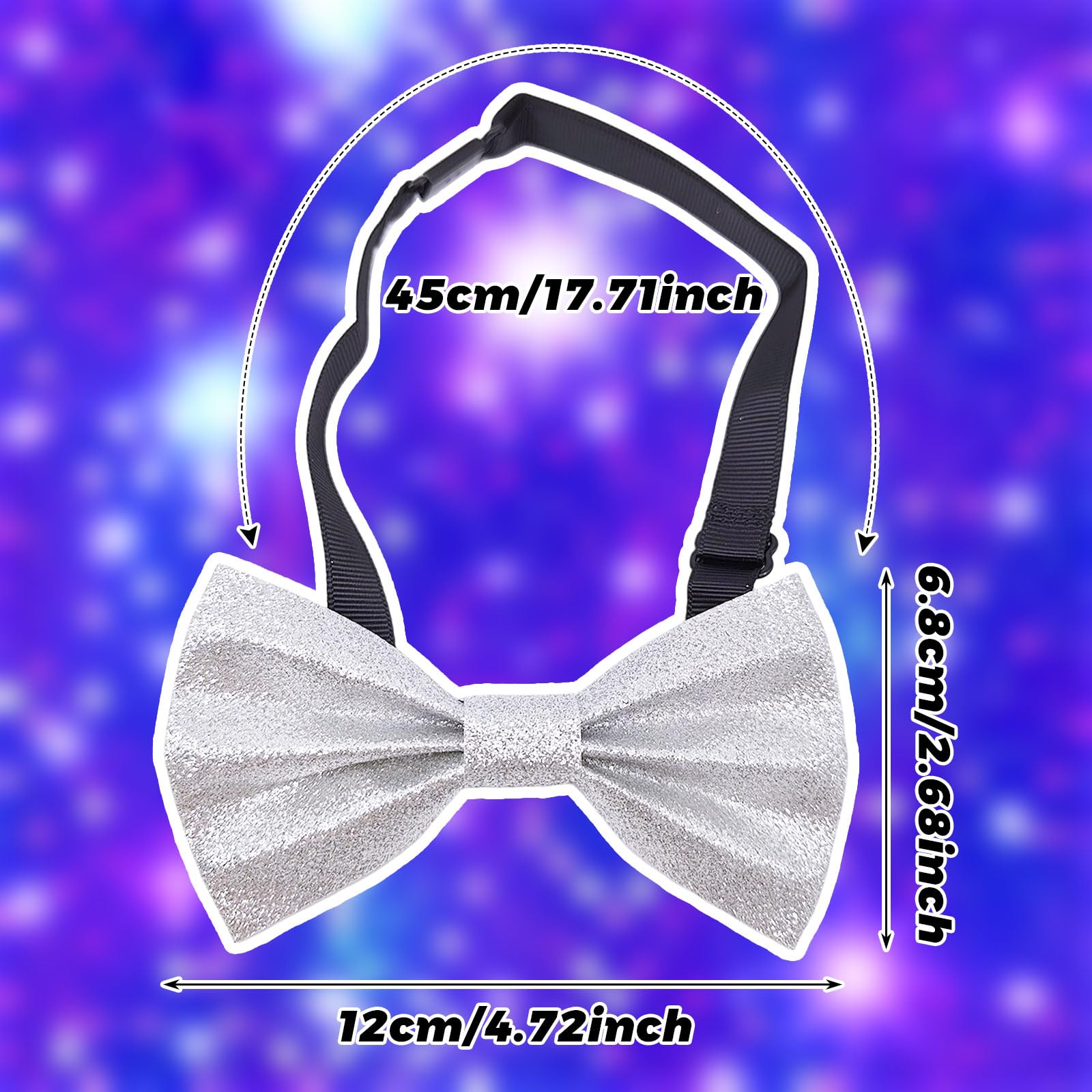 SAIIURV 3 Pack Sequin Bow Tie for Men Boys Black Silver Red Pre-tied Bowtie Adjustable Sparkly Glitter Shiny Bow Tie Comedy Dress Up Costume Accessories for Party Festival Fancy Dress (3 Colors) - Image 2