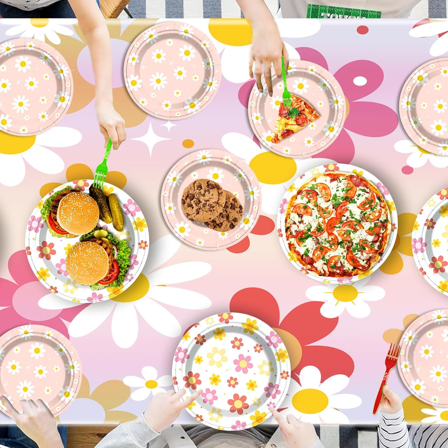 48 PCS Groovy Daisy Flower Paper Plates Groovy Party Decorations Retro Boho Groovy Disposables Paper Plates for Groovy Boho Rotro Flower Birthday Party Decorations