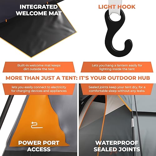 Miniatura 9 de ArkTrek - Carpas para 6 personas para campamento, robusta tienda de campaña familiar con hoja de tierra, cubierta de lluvia, Powerport, cómoda,