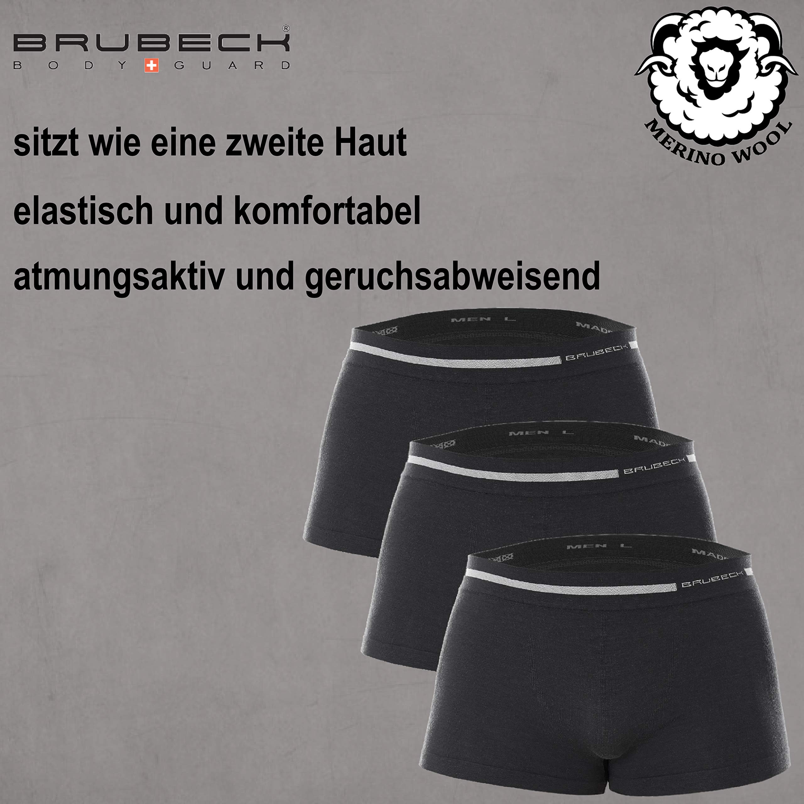 BRUBECK 3er Pack Herren Boxershorts | Atmungsaktiv | Sport | Unterhose | Funktionsunterwäsche | Briefs | Retro | 41% Merino-Wolle | BX10430