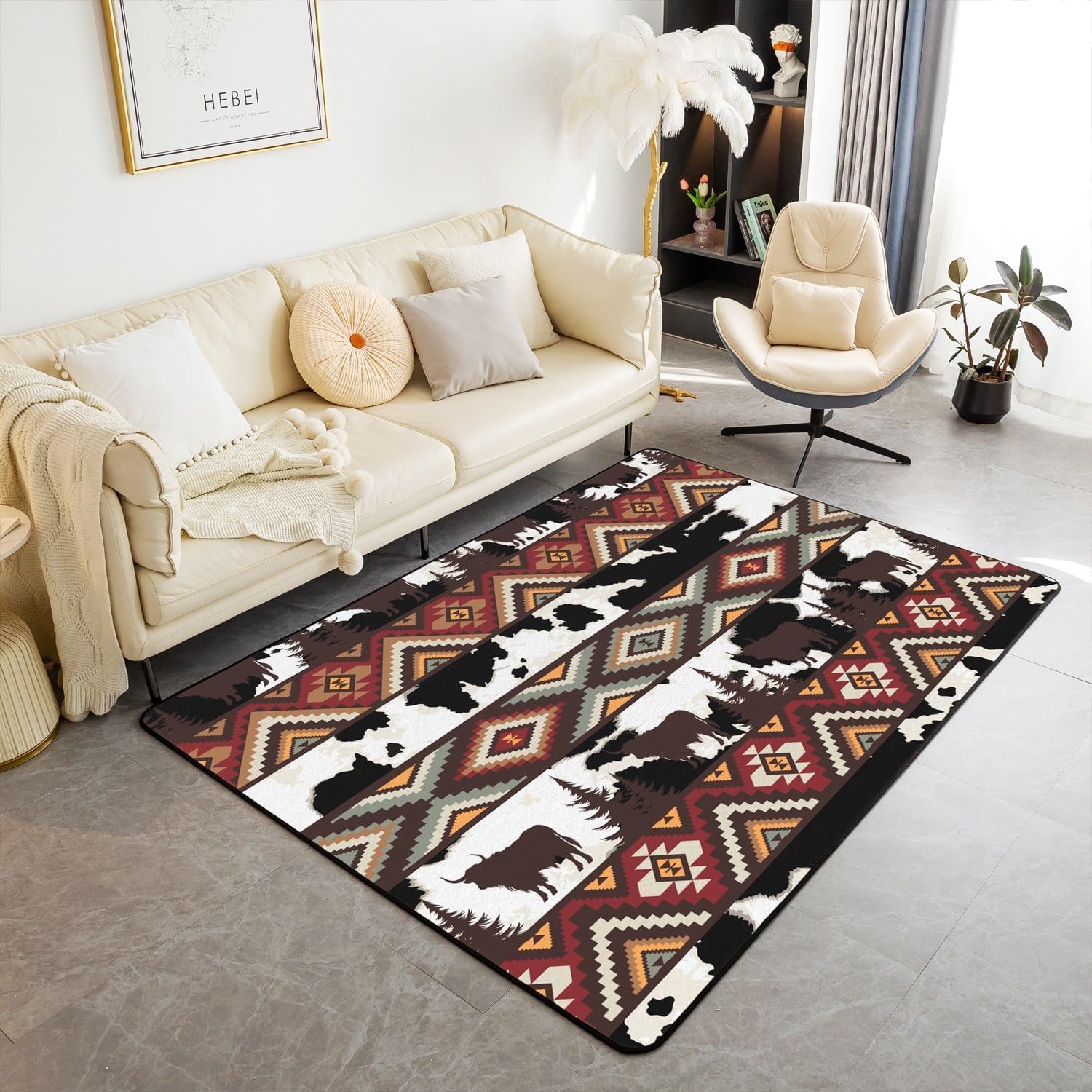 Tapis 3D de salon moderne 80x160 cm imprimé style patchwork tribal