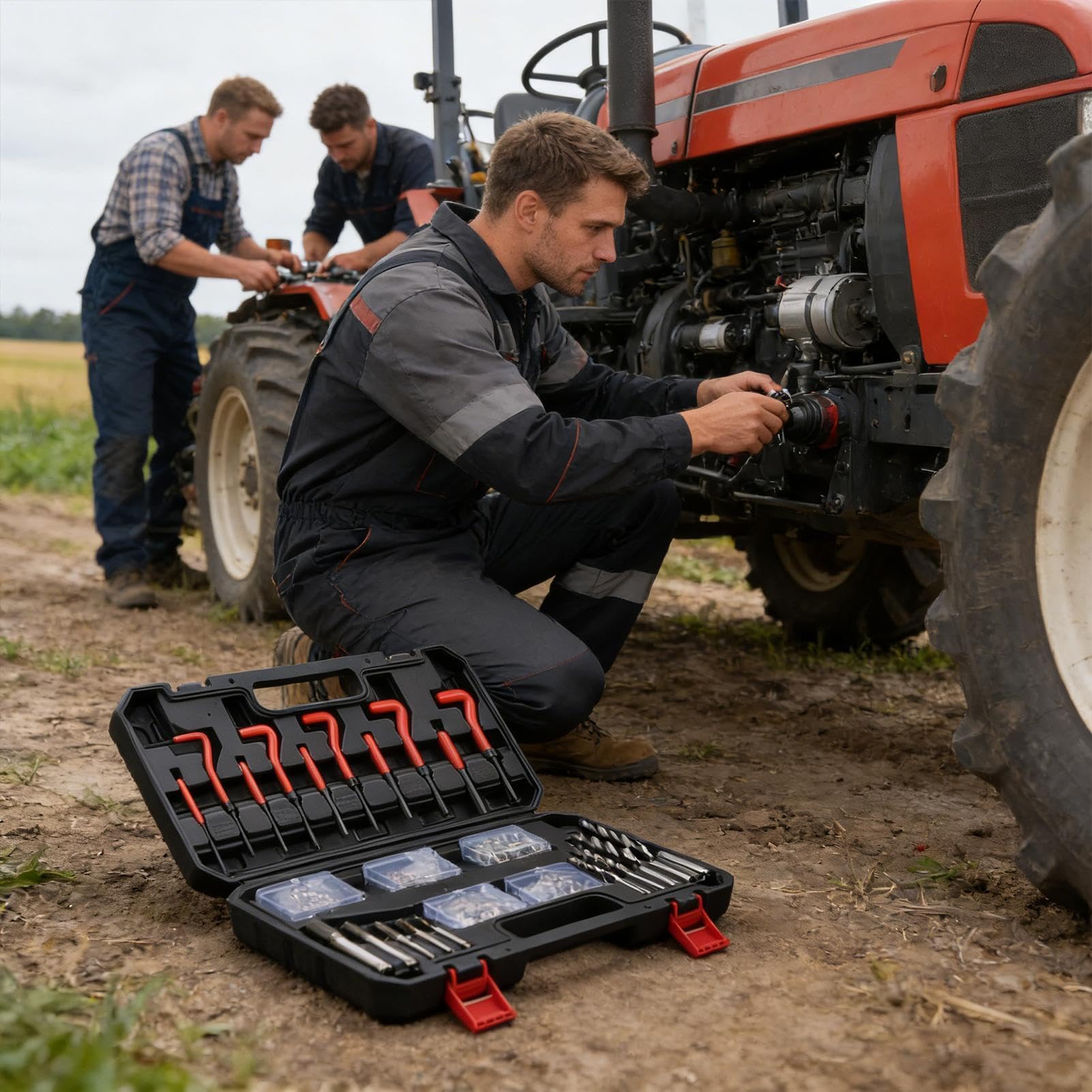 Naprawczy zestaw gwintów silnikowych 131-Częściowy Metalowy Zestaw Ciężki | Komplet do renowacji gwintów do samochodu Dla Mechaników Techników Pasjonatów Majsterkowiczów Warsztat Domowy Garage
