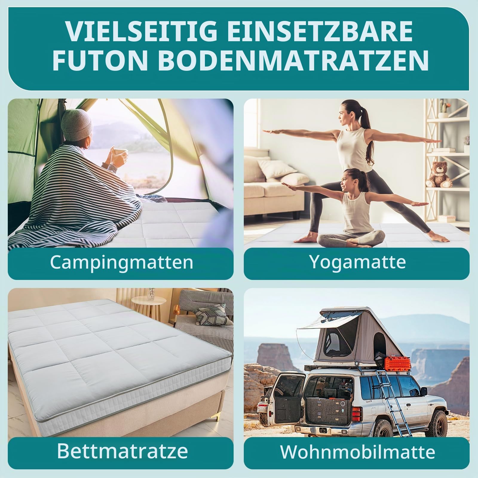 SUNYRISY Klappmatratze Futon Matratze, 10cm Dick Faltmatratze Gästematratze Bodenmatratze mit Aufbewahrungstasche, Faltbare Tragbar Rollmatratze Tatami Matratze, 200 x 100cm Grau