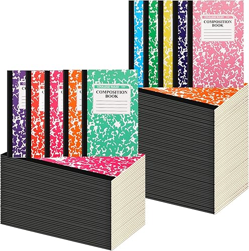 Miniatura 1 de Fainne Paquete de 100 cuadernos de composición A5 a granel con rayas anchas, cuadernos de composición con rayas universitarias, cubiertas de mármol,