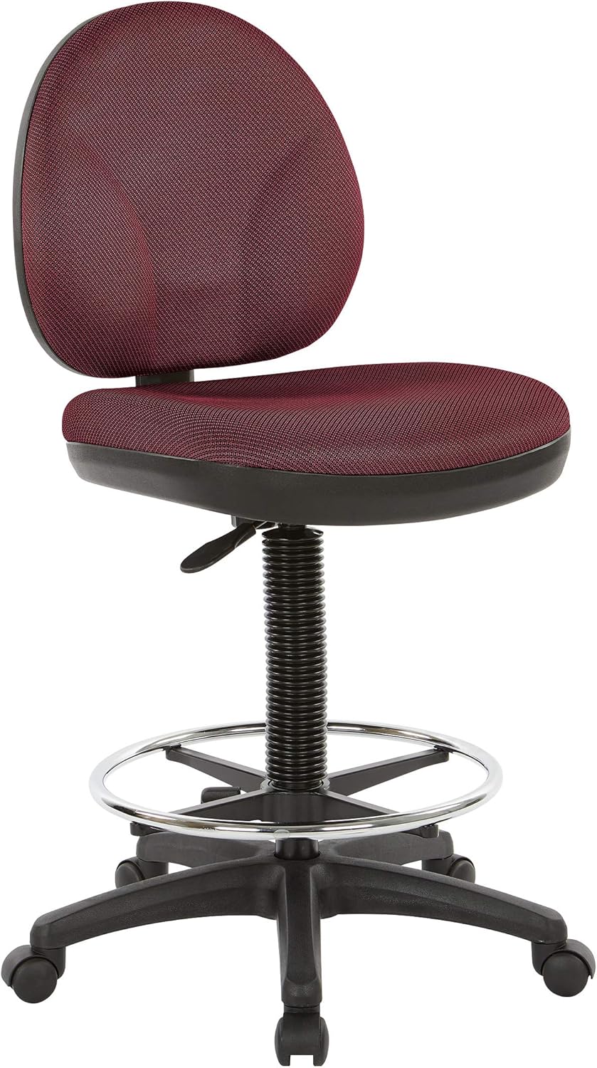 Office Star DC Series Drafting Chair with Sculptured Seat and Back, Built-in Lumbar Support and Adjustable Foot Ring, Diamond Wine Fabric