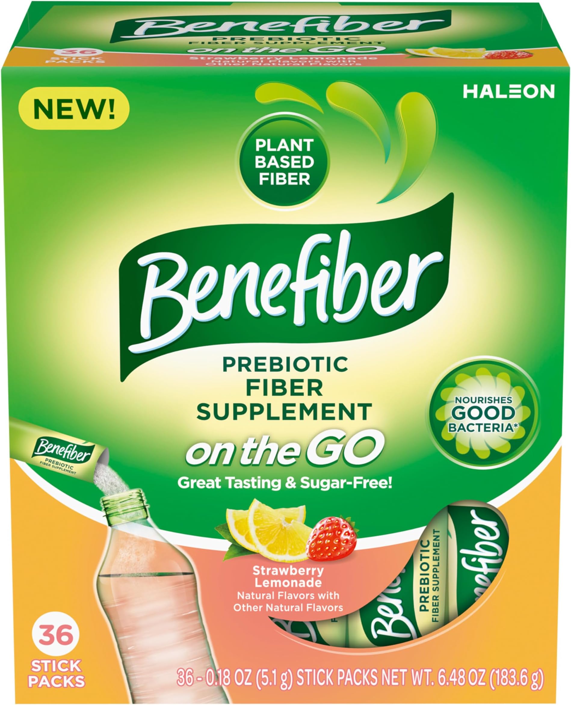 GLP-1 Friendly Fiber Supplement, Strawberry Lemonade, On the Go Stick Packs, 36 Count