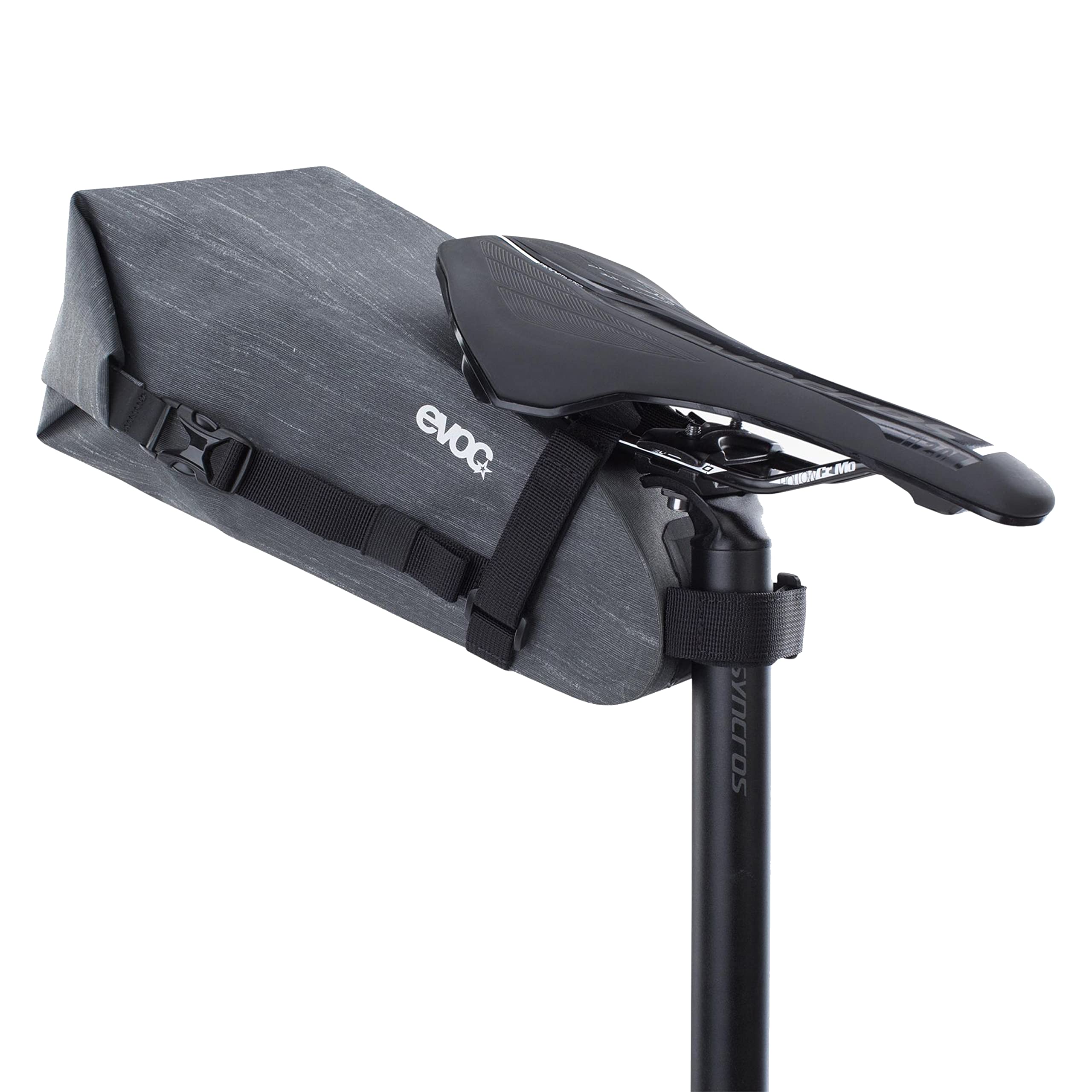 EVOC SEAT PACK WP 4, einfache Satteltasche (leichtes Fahrradzubehör, wasserfeste Bikebag, Fahrrad Tasche hinten, Maße: 12 x 30 x 11 cm, Gewicht: 220 g, Volumen: 4 l), Carbon Grey
