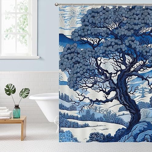 Miniatura 433 de Cortinas de ducha de baño con ganchos, 72 x 92 pulgadas, cortina de ducha de tela impermeable con diseño de flores y pájaros, cortina de ducha