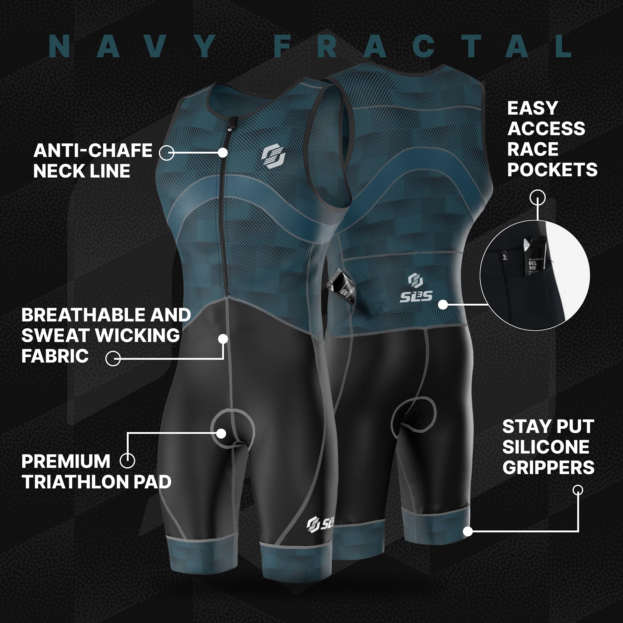 SLS3 Pro Traje de Triatlón para Hombre - Tri Suit Sin Mangas FX - Traje de Triatlón Acolchado - Secado Rápido