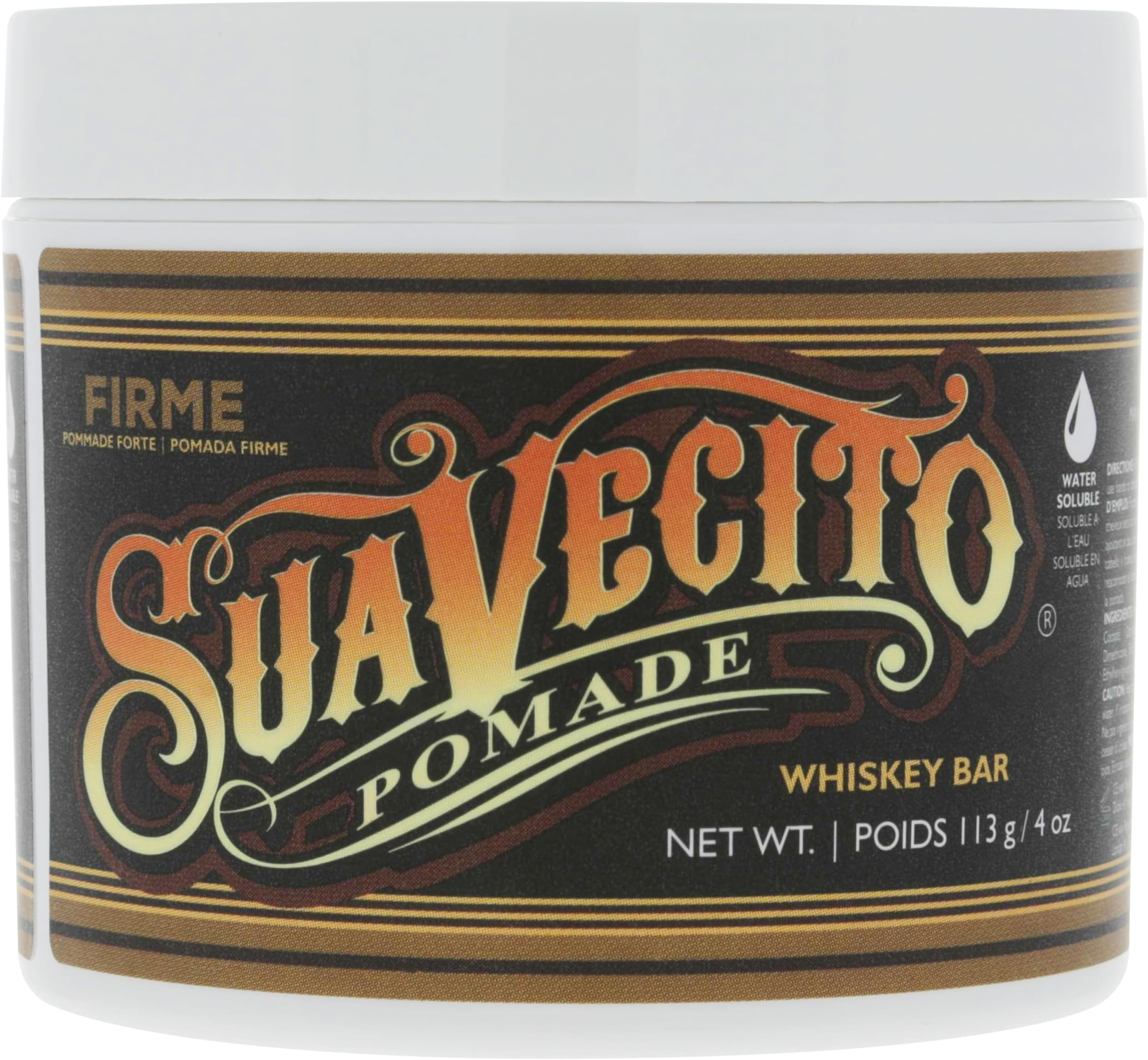 Pomade Firme (Strong) Hold Whiskey Bar Scent 4 oz - Pomade For Men - Medium Shine Water Based Wax Like Flake Free Hair Gel - Easy To Wash Out - All Day Hold For All Hair Styles