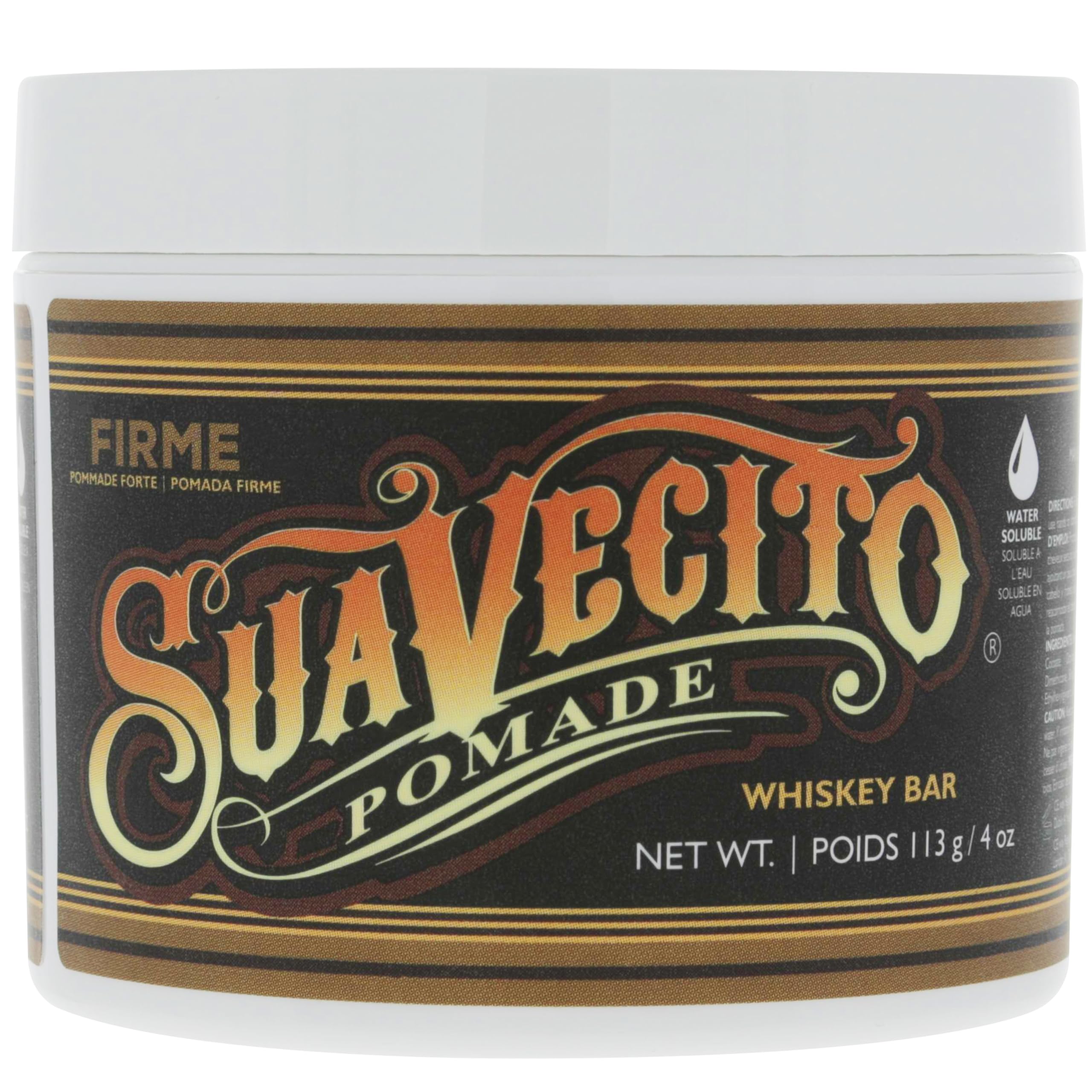Pomade Firme (Strong) Hold Whiskey Bar Scent 4 oz - Pomade For Men - Medium Shine Water Based Wax Like Flake Free Hair Gel - Easy To Wash Out - All Day Hold For All Hair Styles