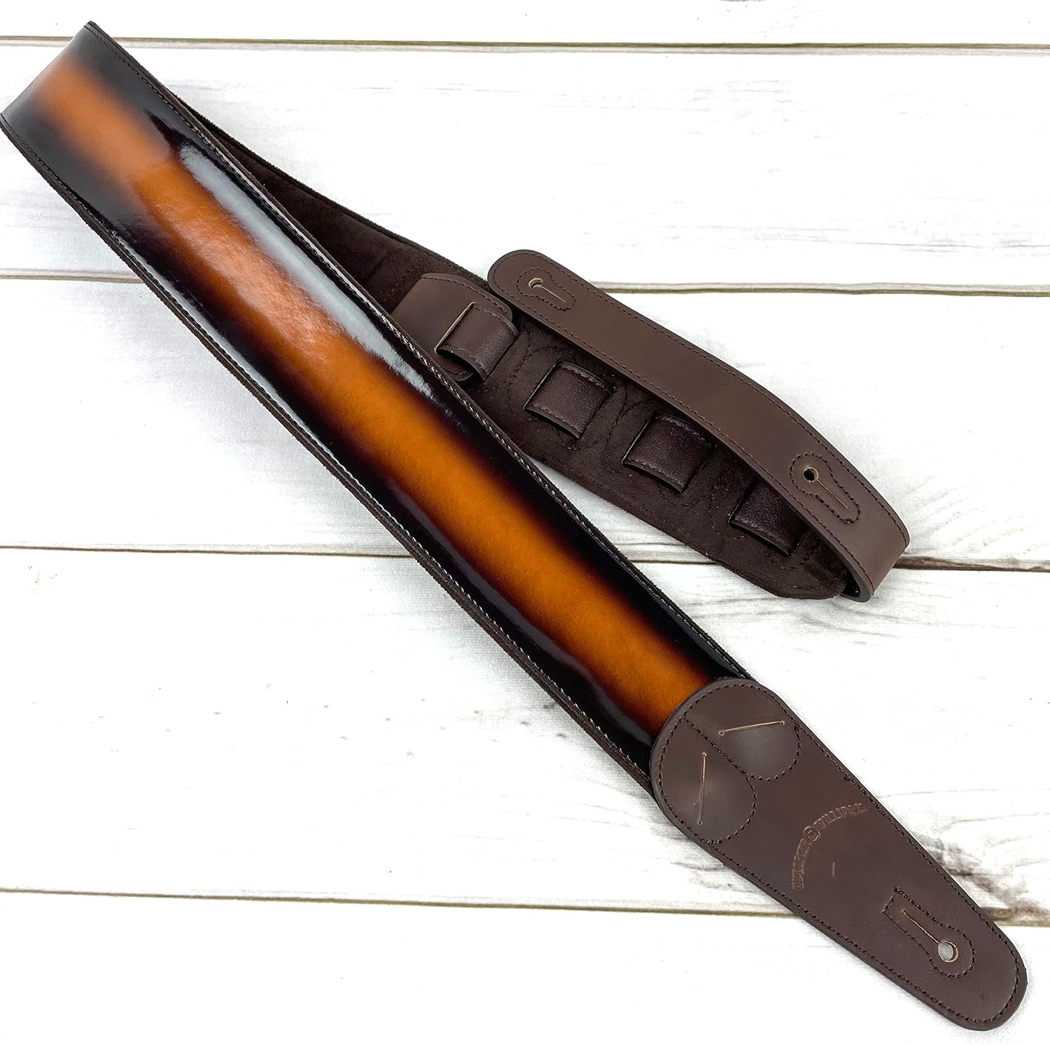 Walker & Williams GR-01 Sunburst Finish Guitar Strap with Pick Pockets & Padded Velour Back For Acoustic, Electric, And Bass Guitars