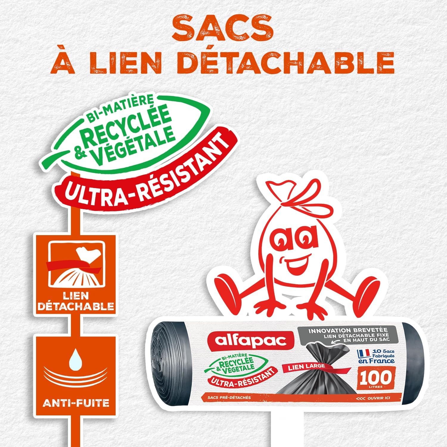 Alfapac – 10 Bags 100 L Recycled Maxi-Weight with Wide Links – Pack of 2