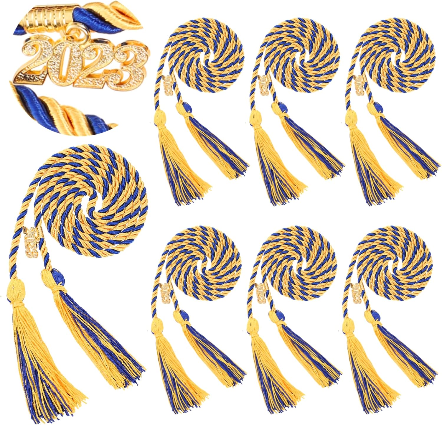 10 Pcs Graduation Cords Light Gold and Blue Honor Cords