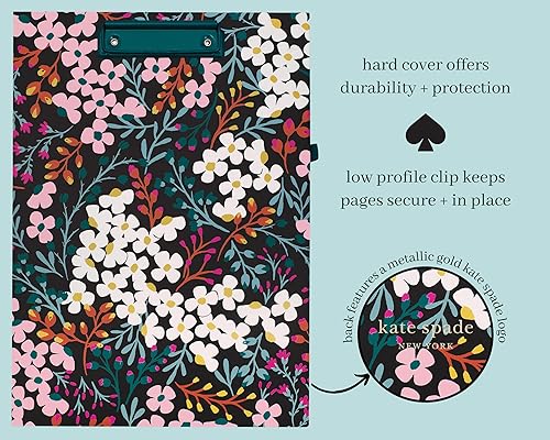 Miniatura 9 de Kate Spade New York Folio portapapeles con clip de perfil bajo, bloc de notas con forro, bucle para bolígrafo y bolsillo, rayas de aventura