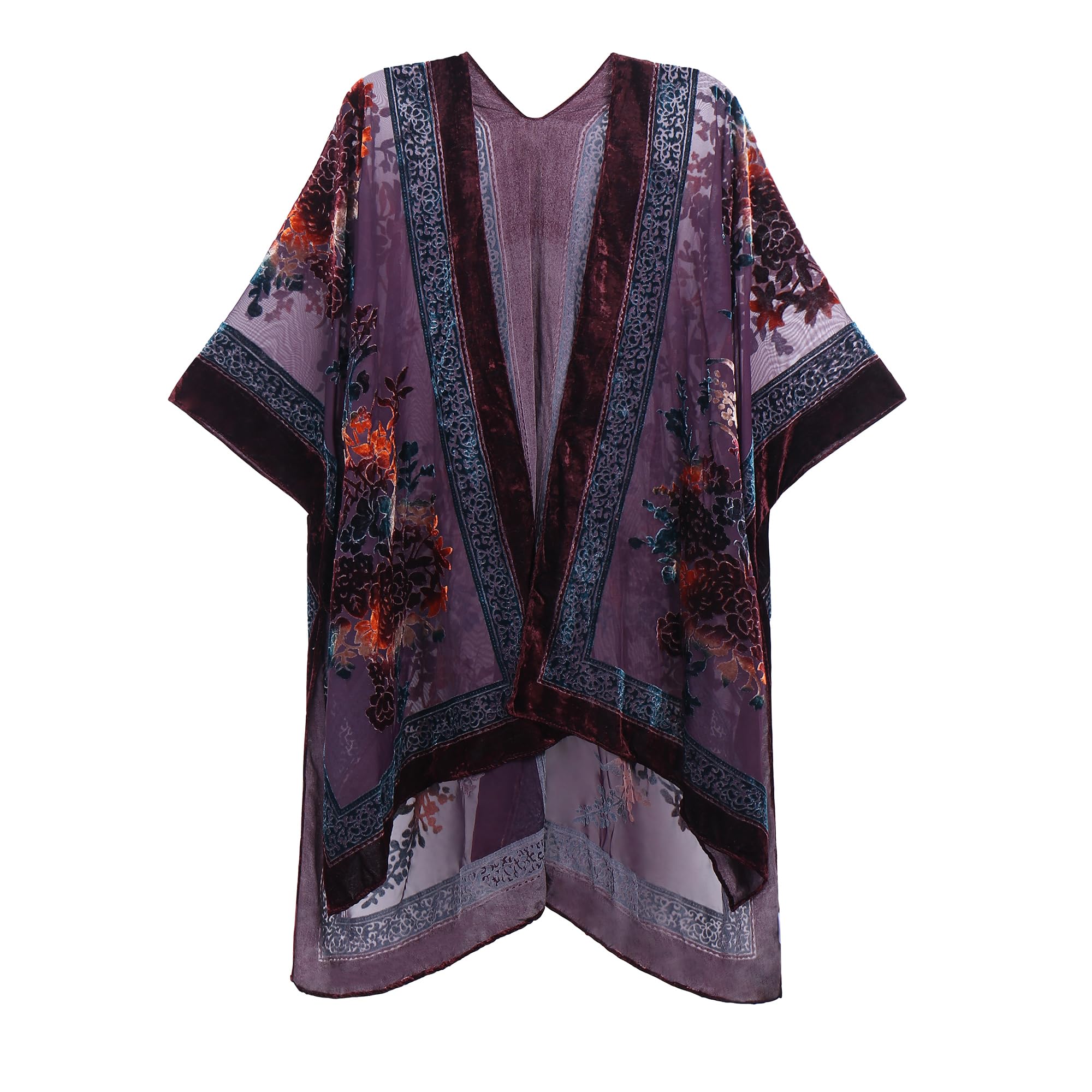 MJ SERECA Women's Burnout Velvet Kimono Long Cardigan Cover Up with Tassel (Taupe)