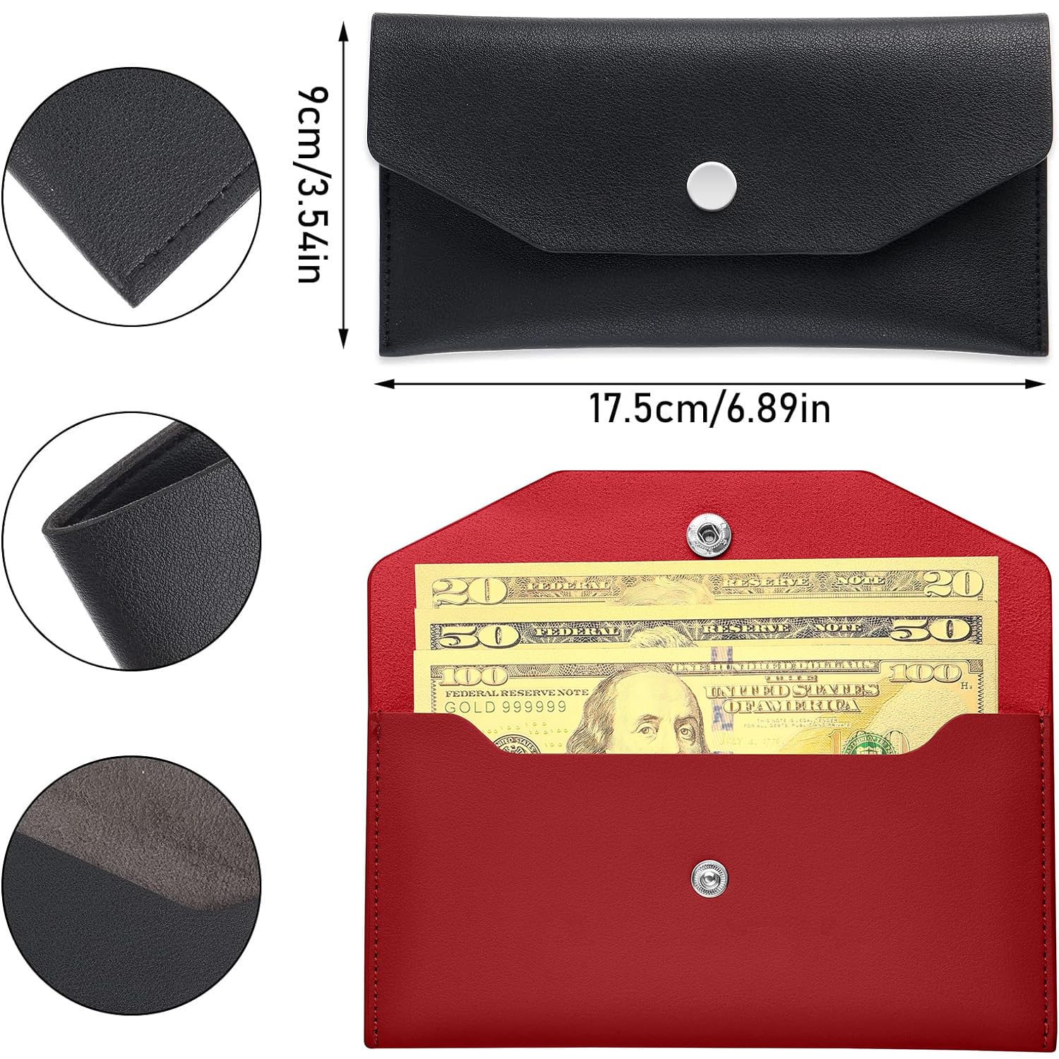 2-Pack Premium PU Leather Budget Organizers, Slim Money Envelopes for Cash/Coins - Image 2