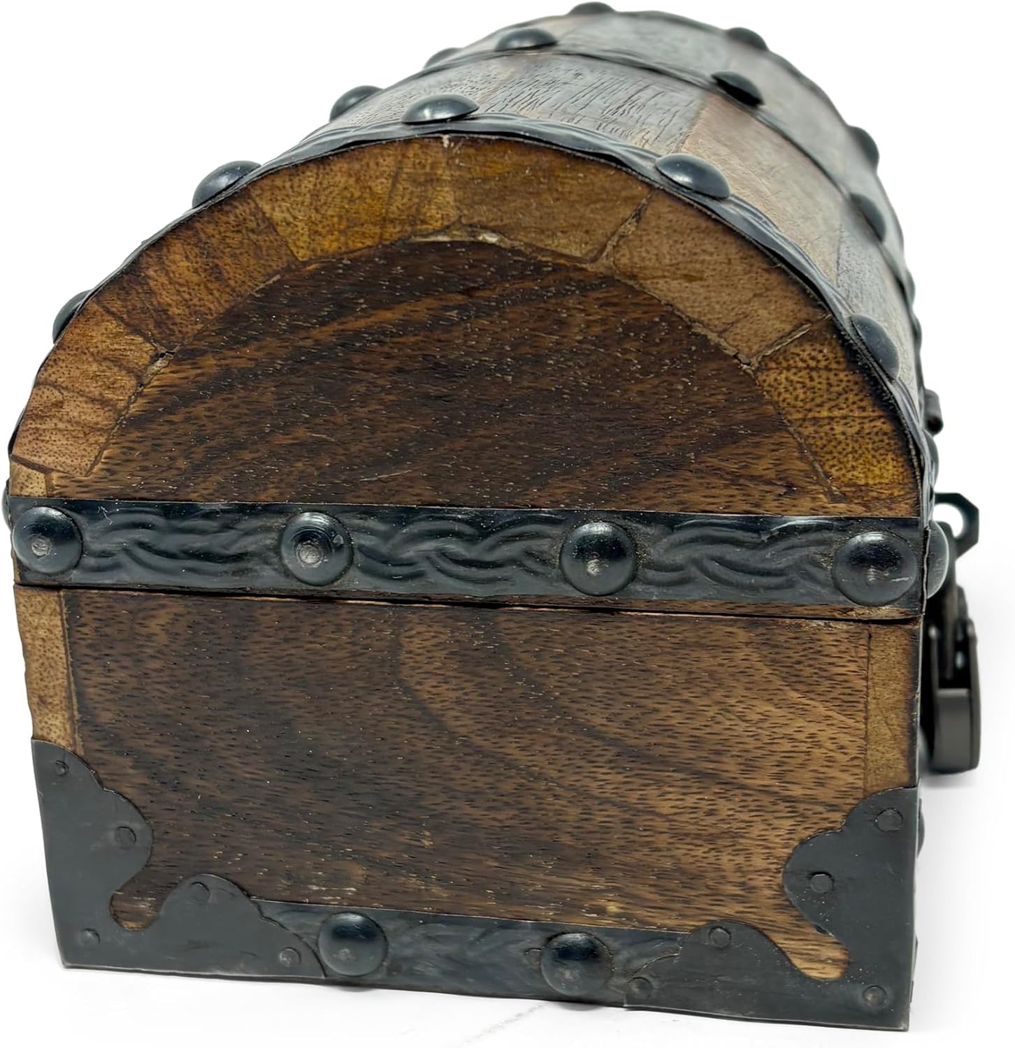 Nautical Cove Wood Treasure Chest with Decorative Rivets and Reinforcing Iron Strips with Lock and Skeleton Keys (Dark Antique, X-Small 5.5x4x4) – Wooden Keepsake Box, Pirate Decor, Storage Chest