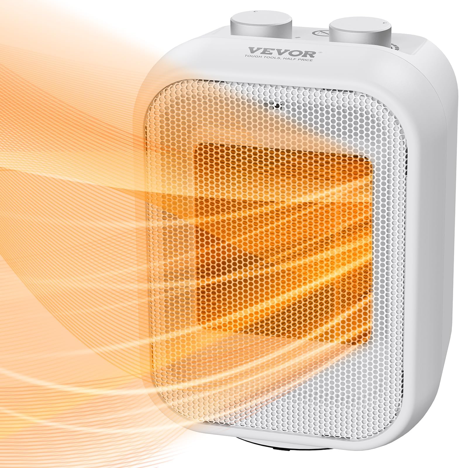 VEVOR Portable Electric Space Heater with Thermostat, 1000W/1500W 2-Level Adjustable Quiet Ceramic Heater Fan, 9 in Tip-Over Shutdown Flame-Retardant PP Small Heaters for Office Room Desk Indoor Use