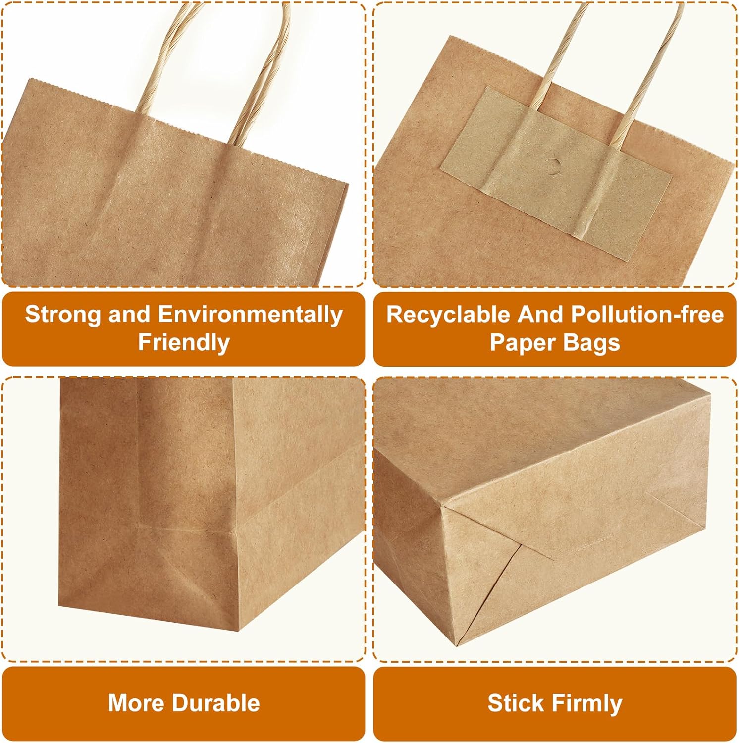 200Pcs Paper Bags 5.8‘’x3.2‘’x8.3'',Gift Wrap Brown Bags with Handle,Small Paper Bag (Brown) - Image 3