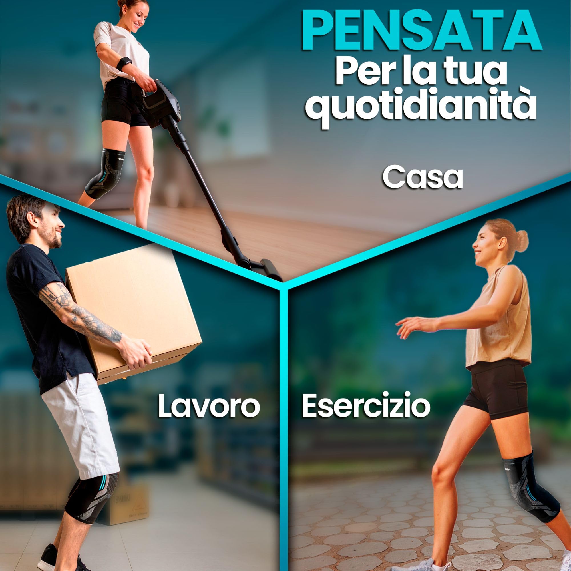 NativoDex Ginocchiera Stabilizzante di Supporto per Menisco e Legamenti - Tutore Ginocchio Antiscivolo di Compressione per Uomo e Donna - Ginocchiere Palestra